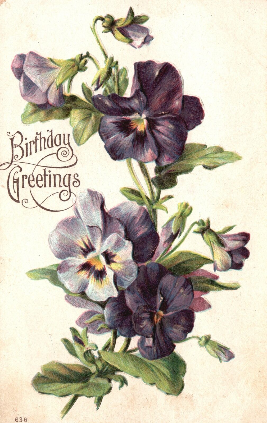 Vintage Postcard A Happy Birthday Purple Lily Flowers Celebration Greetings