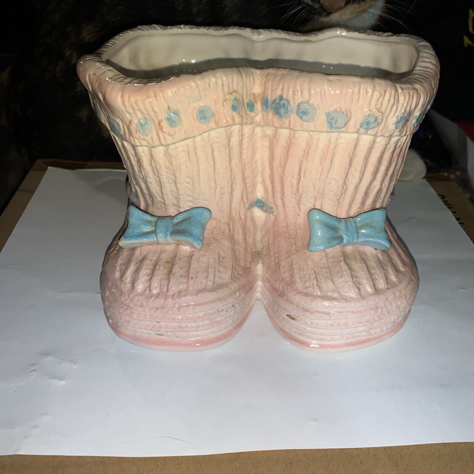 Vintage Baby Bootie Planter Pink Vase Nursery Ceramic Mid Century Decor Boot