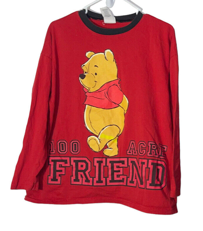 Vintage Sun Sportswear Pooh Long Sleeve Shirt 100 Acre Friend Red Size Medium