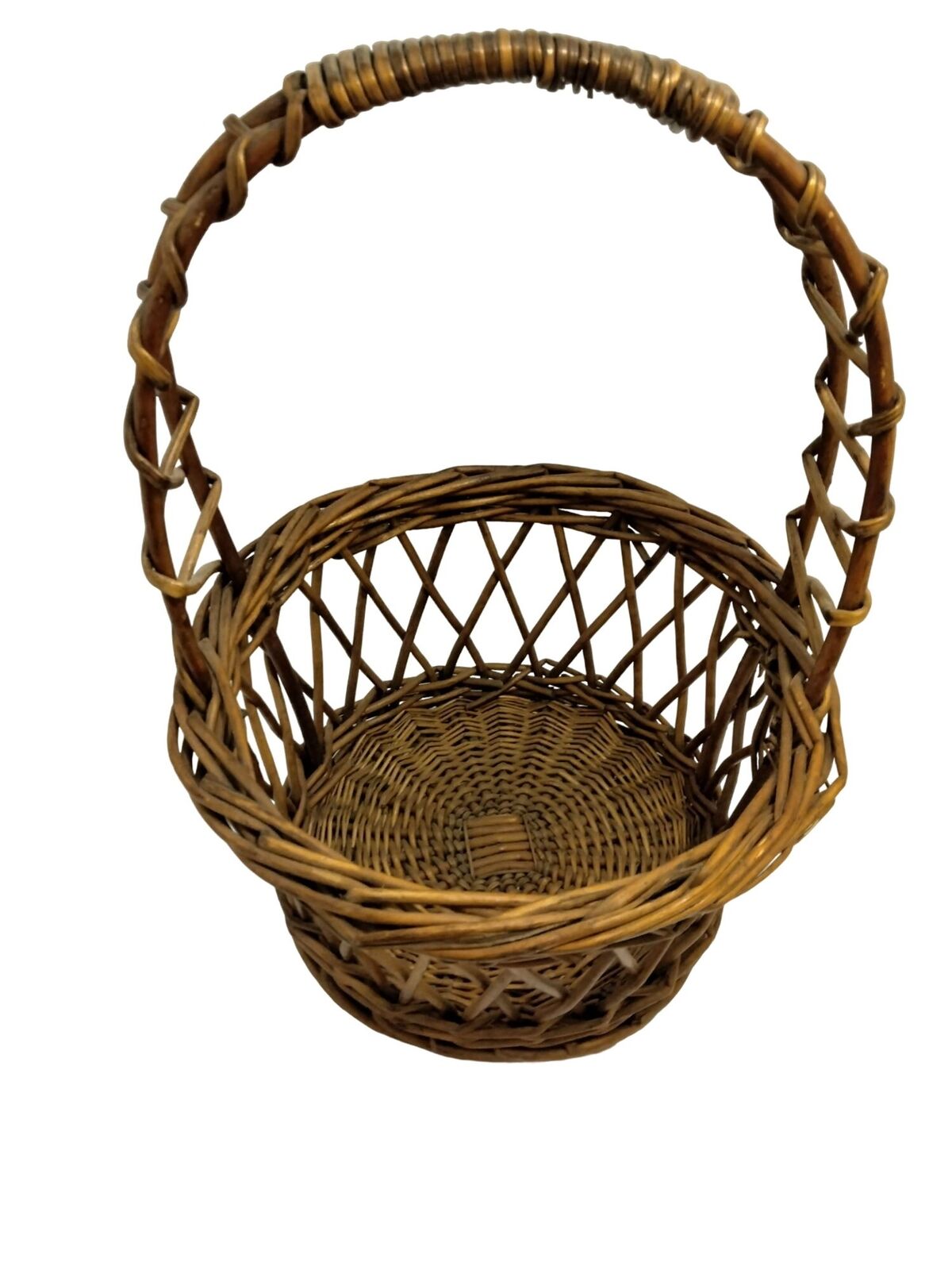 Large Vintage Willow Basket Handmade 12 inch Farmhouse Cottagecore Grannycore