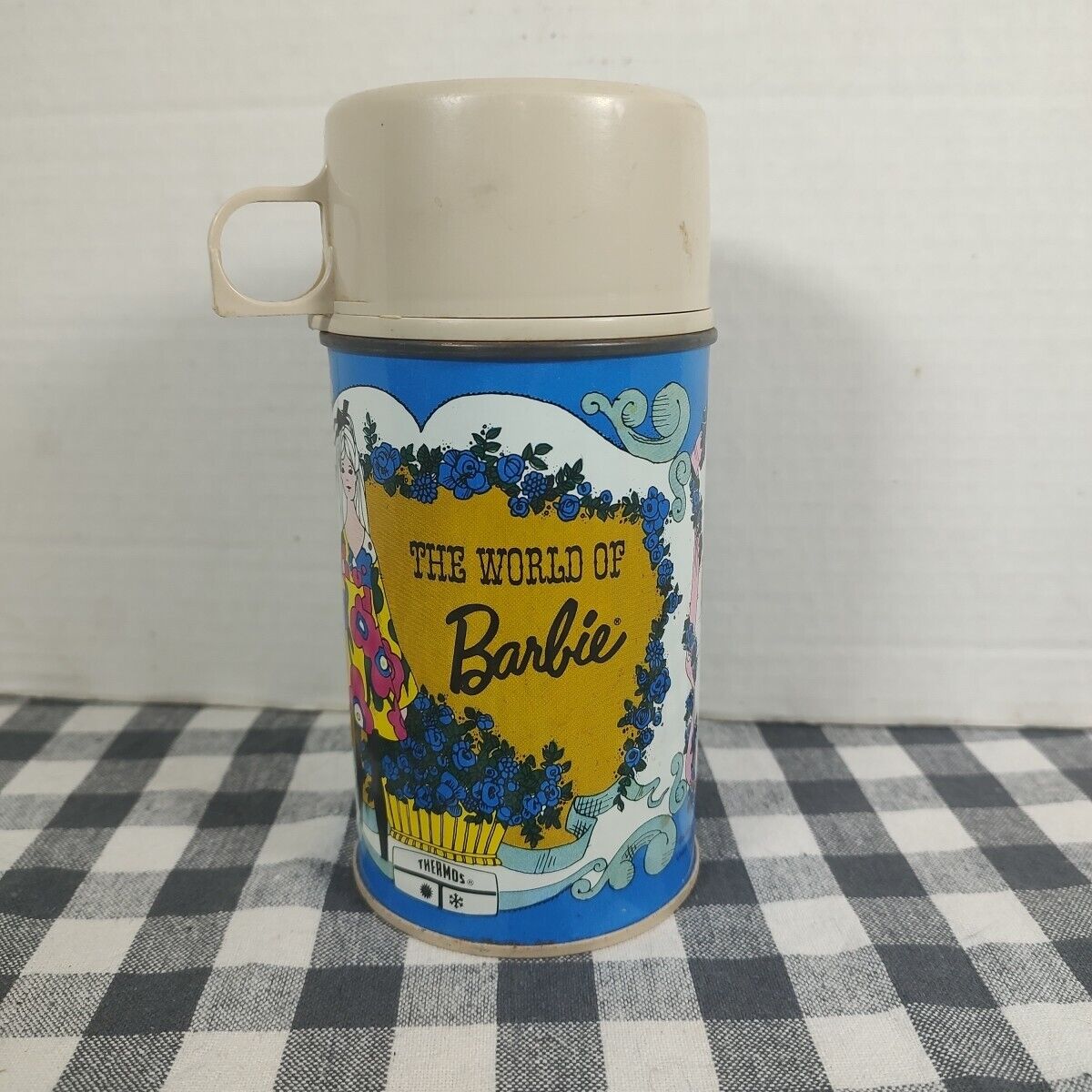 Vintage 1971 The World Of Barbie Thermos With Stopper and Lid Metal Half Pint