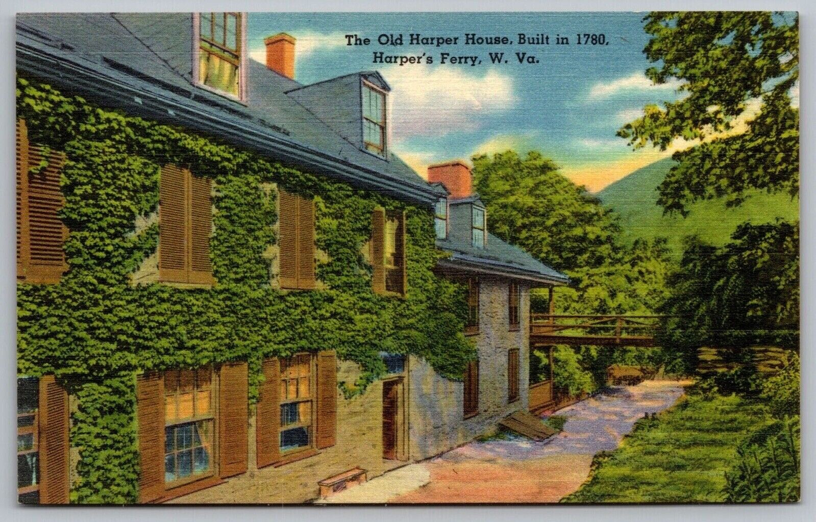 Old Harper House Ferry West Virginia Birds Eye View Historic Linen VNG Postcard