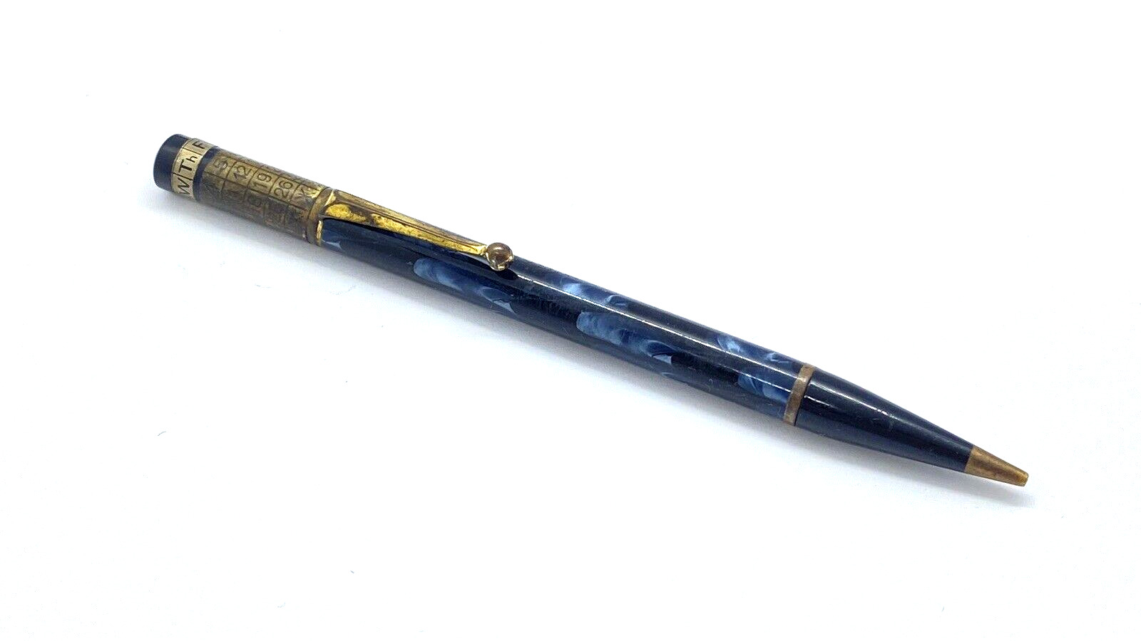 VINTAGE CONWAY STEWART CALENDAR PENCIL IN BLUE MARBLE MADE IN ENGLAND
