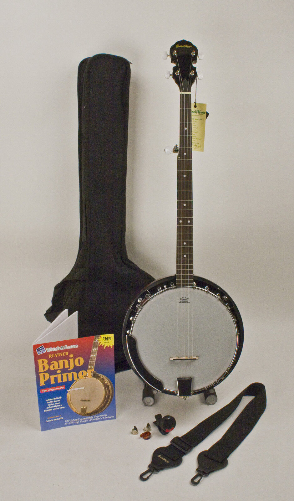 5-STRING BANJO SET-UP & ADJUSTED FOR EASY PLAY WITH EVERYTHING YOU NEED PACKAGE
