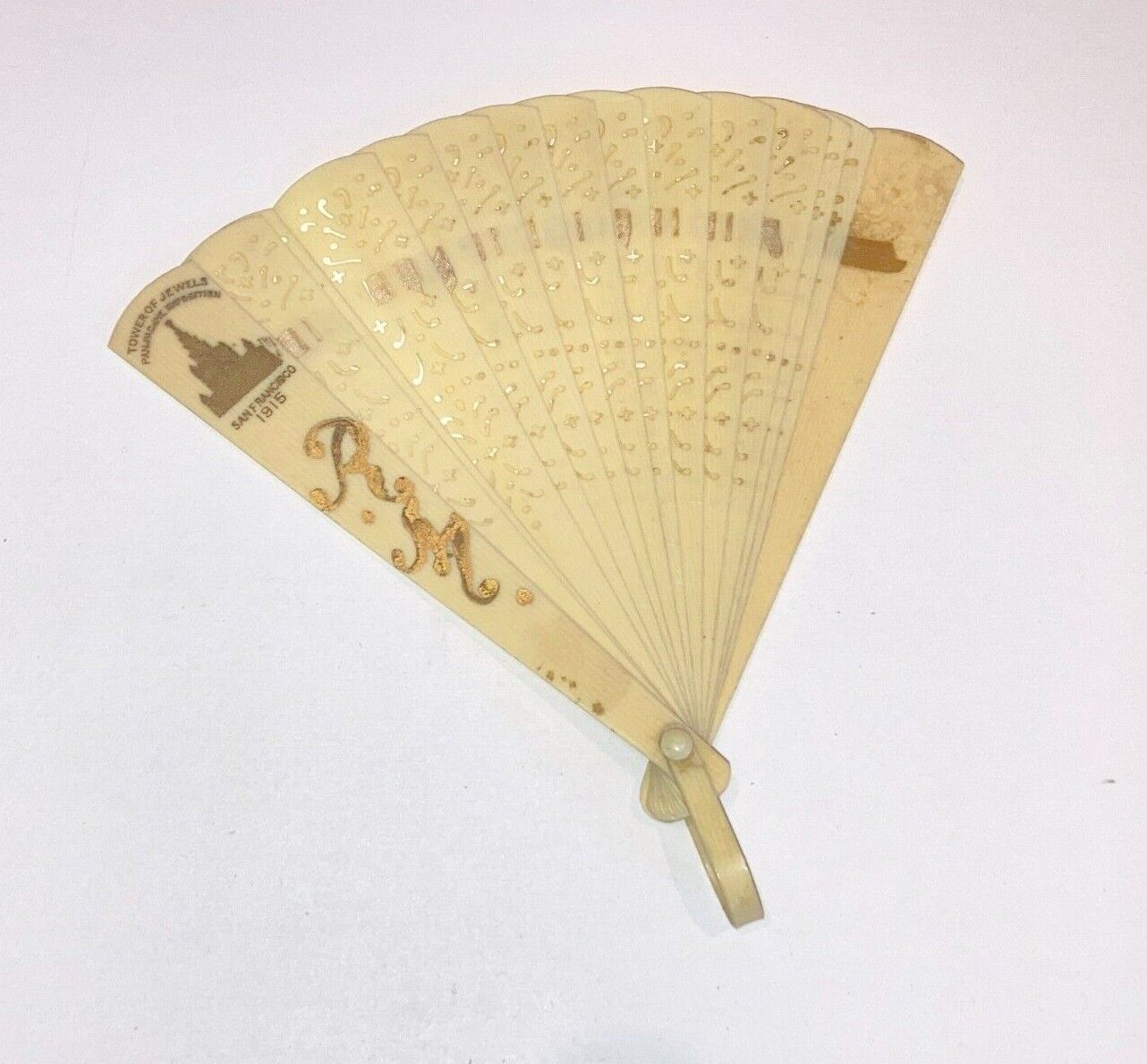 RARE 1915 TOWER OF JEWELS PANAMA PACIFIC EXPOSITION WORLD\'S FAIR CELLULOID FAN