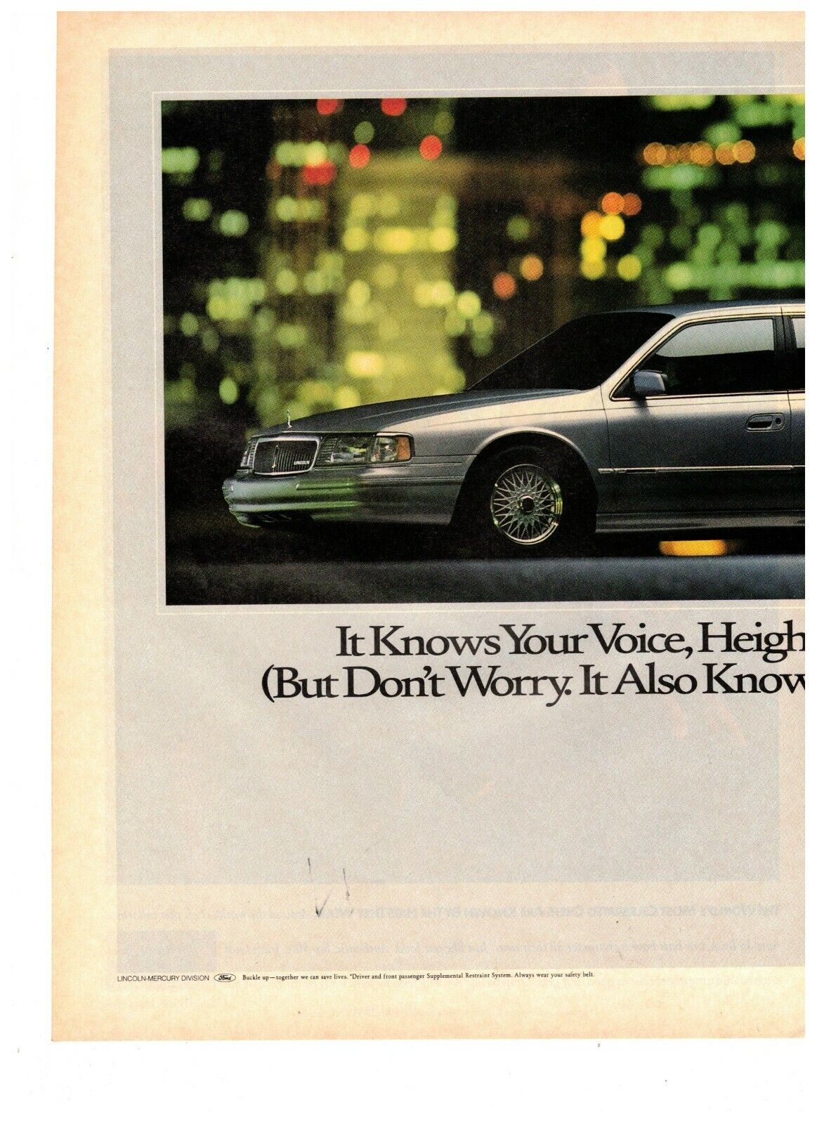Lincoln Continental It Knows Your Voice Double Page Vintage 1993 Print Ad