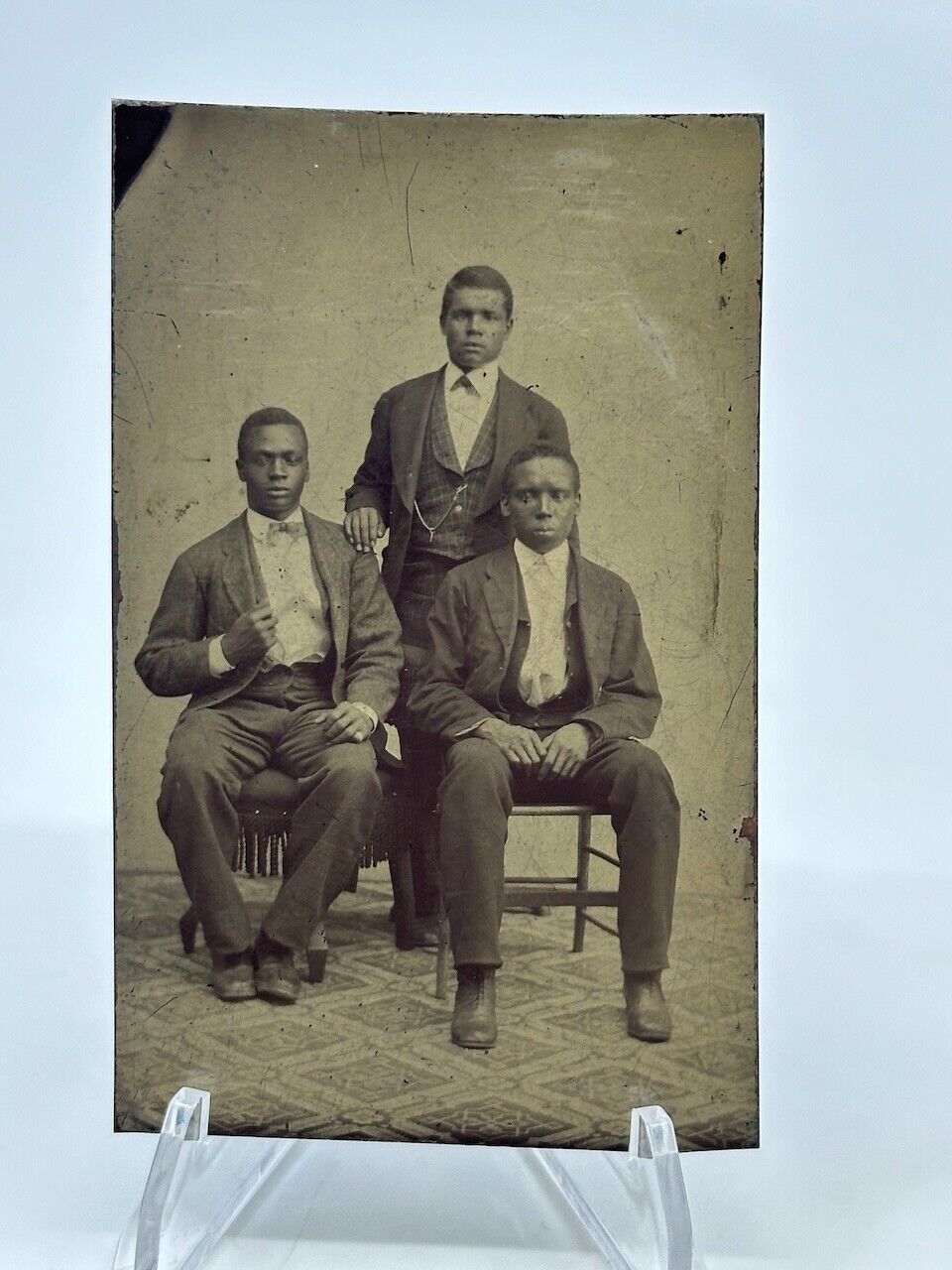 Antique Tintype Photo African American Well Dressed Black Men MAKING FIST boxer?