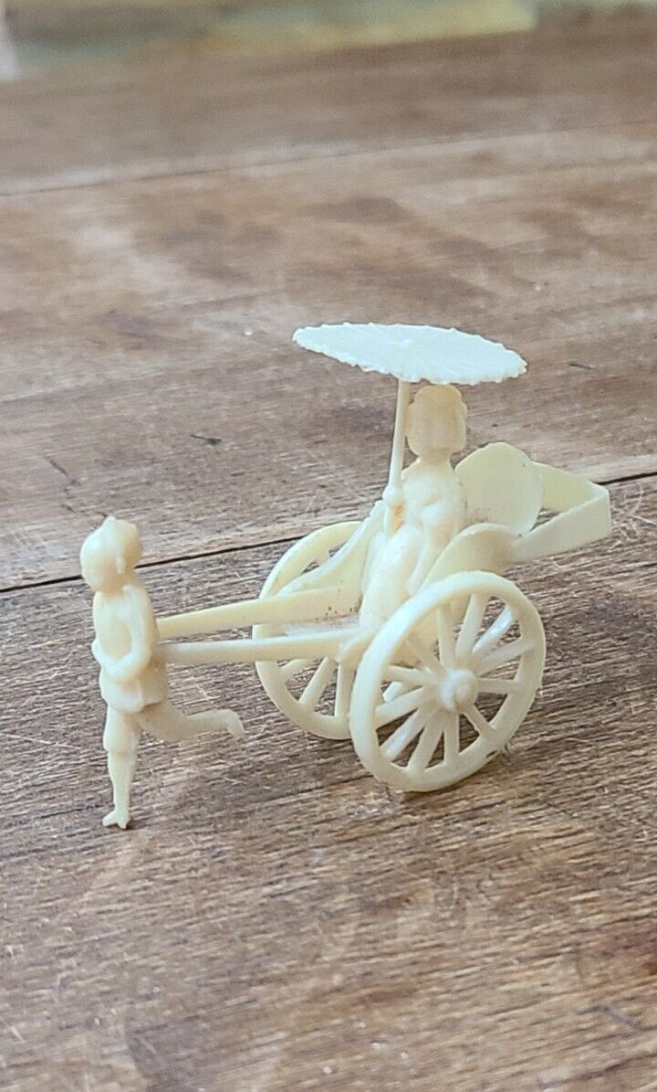 Vtg Asian Woman and Boy Pulling Rickshaw Cart Occupied Japan Celluloid Plastic