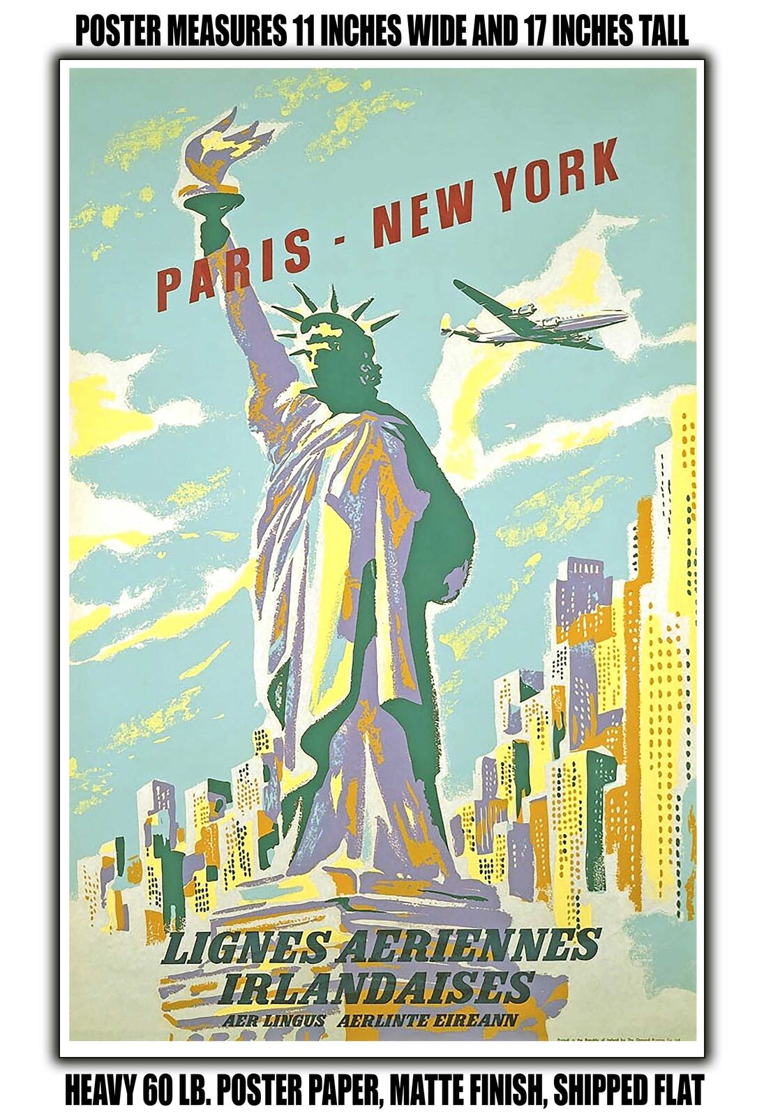 11x17 POSTER - 1958 Paris-New York Irish Airlines Aer Lingus Aerlinte Eireann