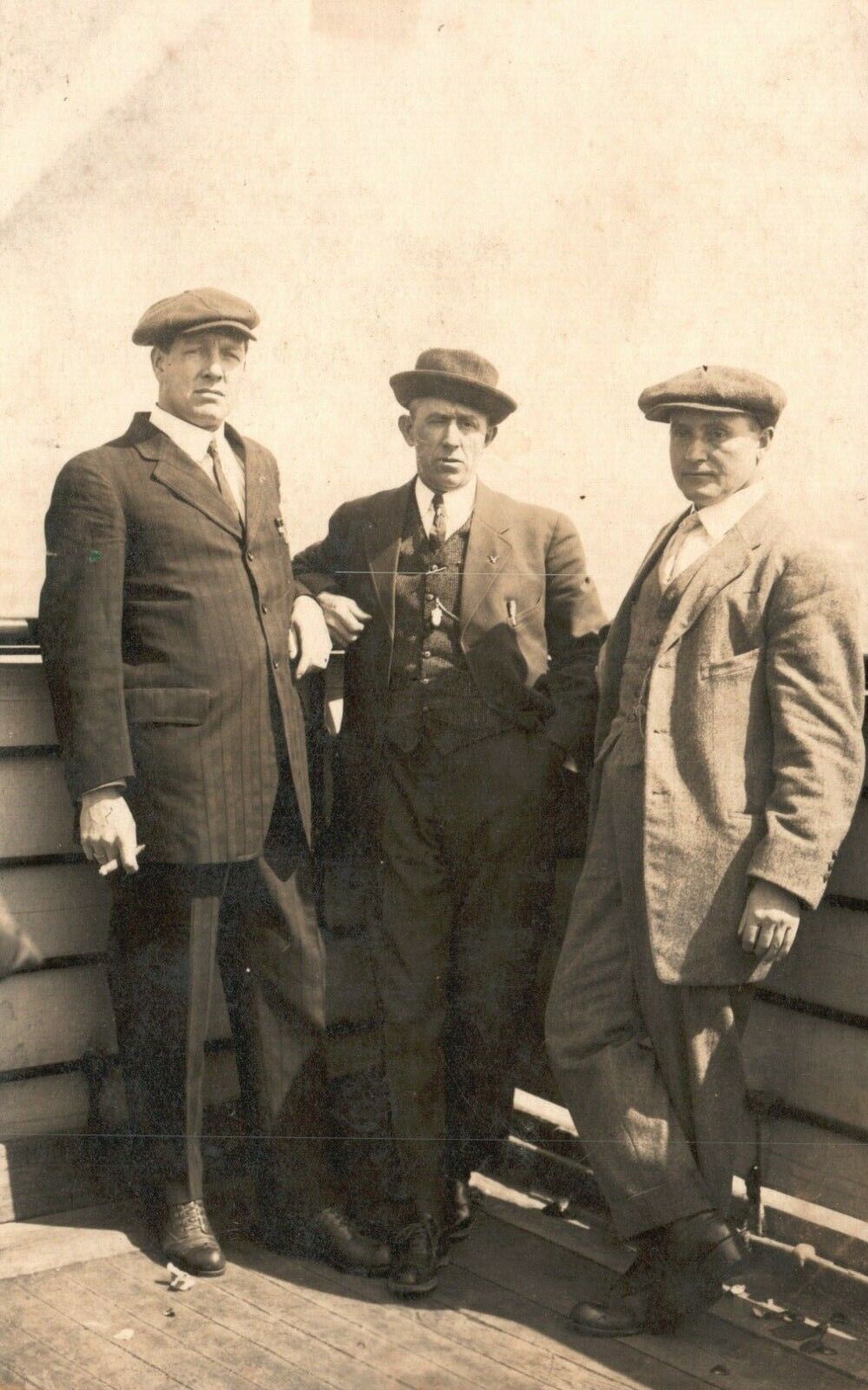 Vintage Postcard 1910's RPPC Three Men Dressed in Suits Portrait Photo