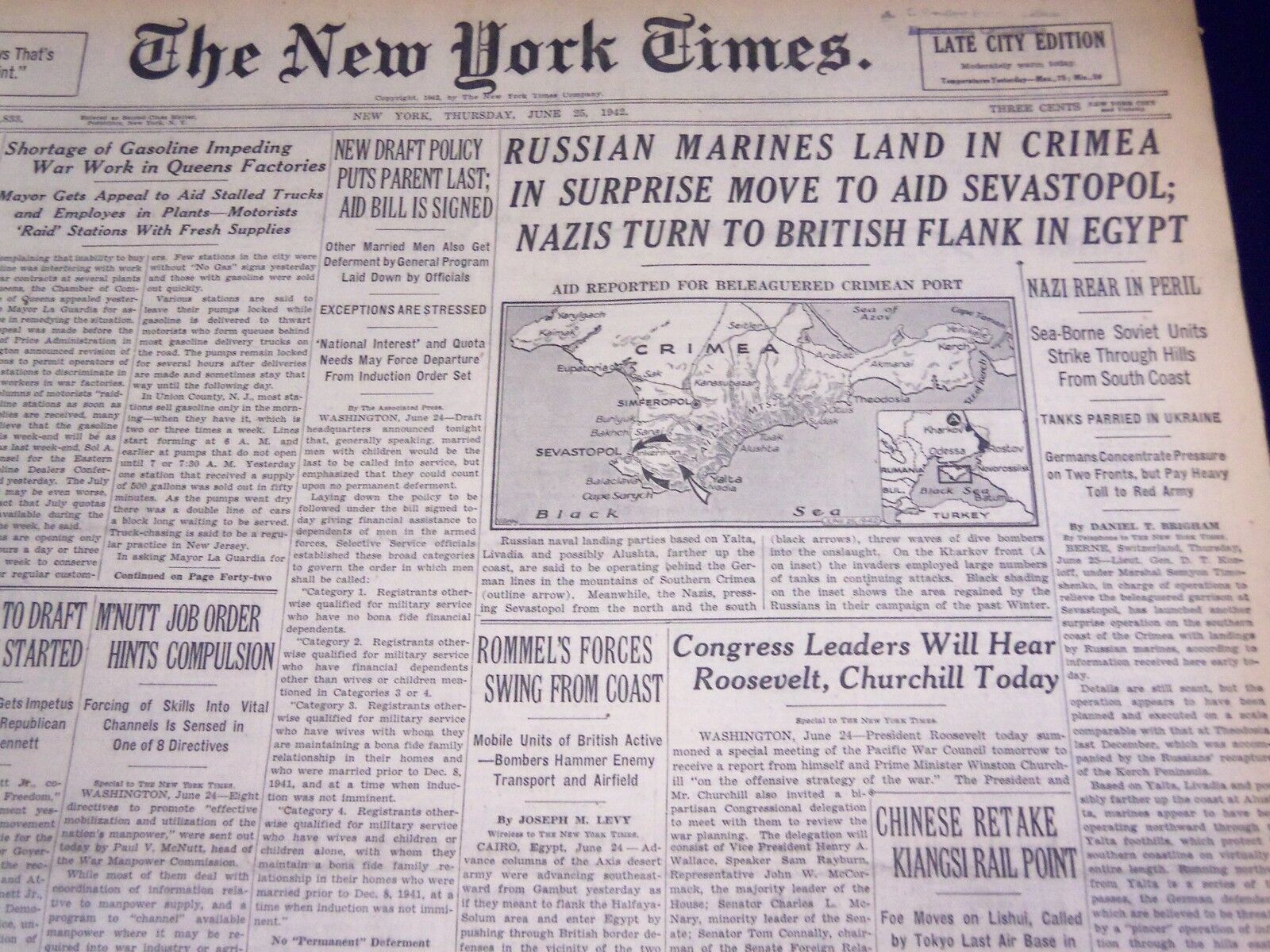 1942 JUNE 25 NEW YORK TIMES - NAZIS TURN TO BRITISH FLANK IN EGYPT - NT 1544