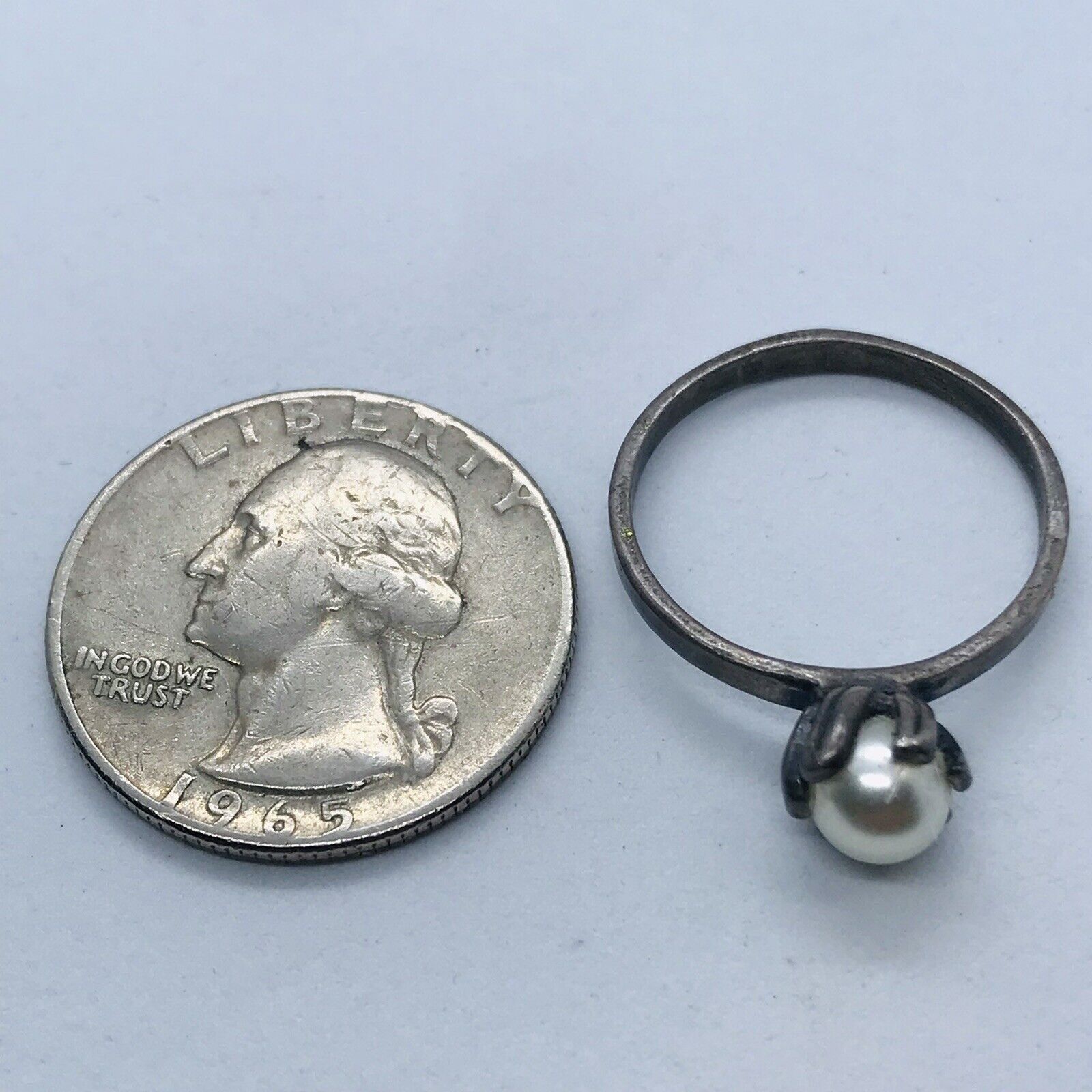 2g 925 SIZE 8 ANTIQUE FOREIGN HALLMARK STERLING SILVER RING FAUX PEARL FINE