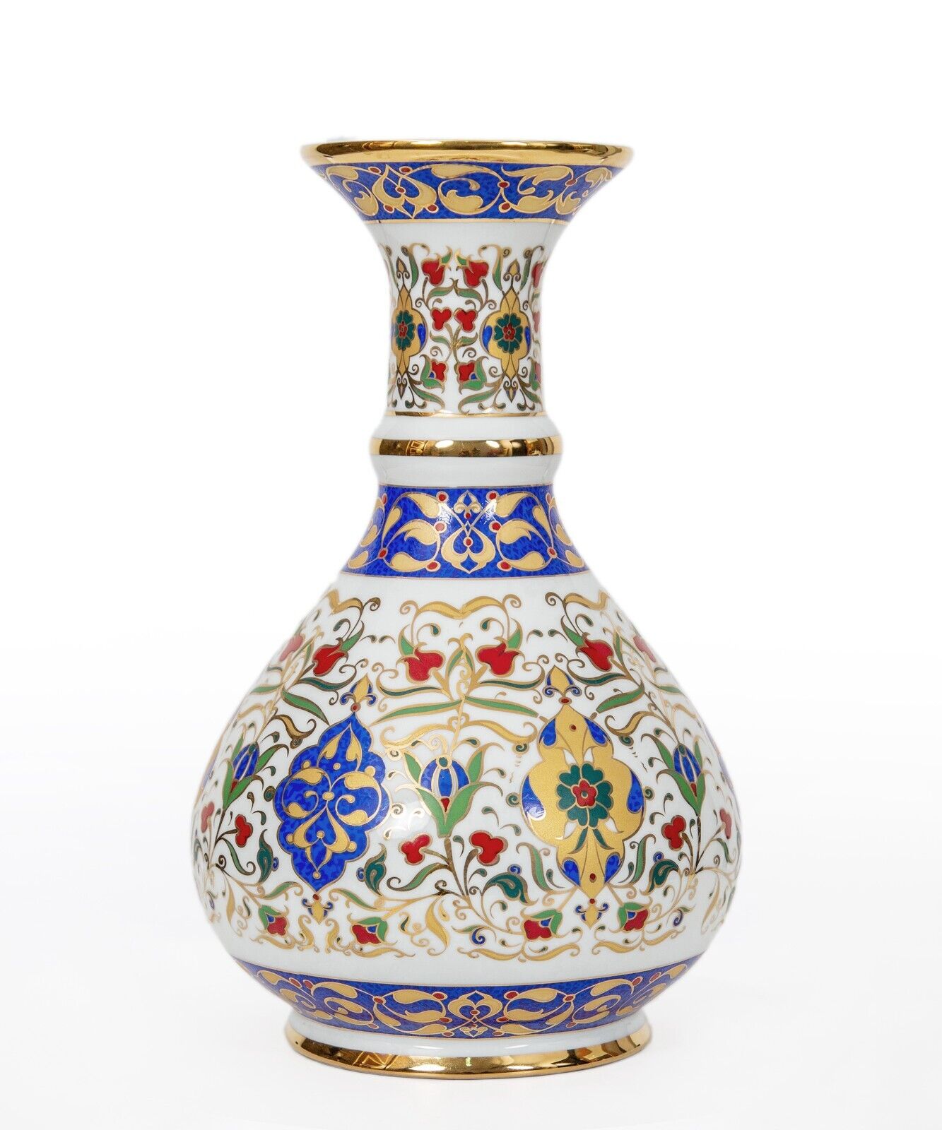 Antique Hand Painted Turkish Porcelain Vases Blue Gold Vintage Home Decor 6 inch