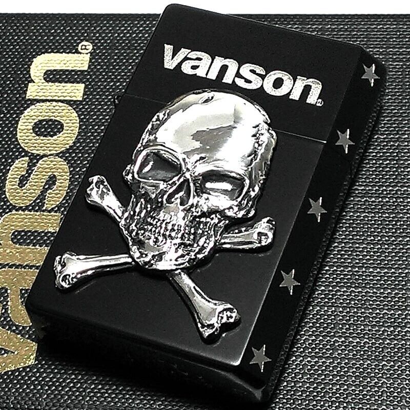 Vanson Gear Top Oil Lighter Cross Bones Skull Metal Black Silver Made In Japan