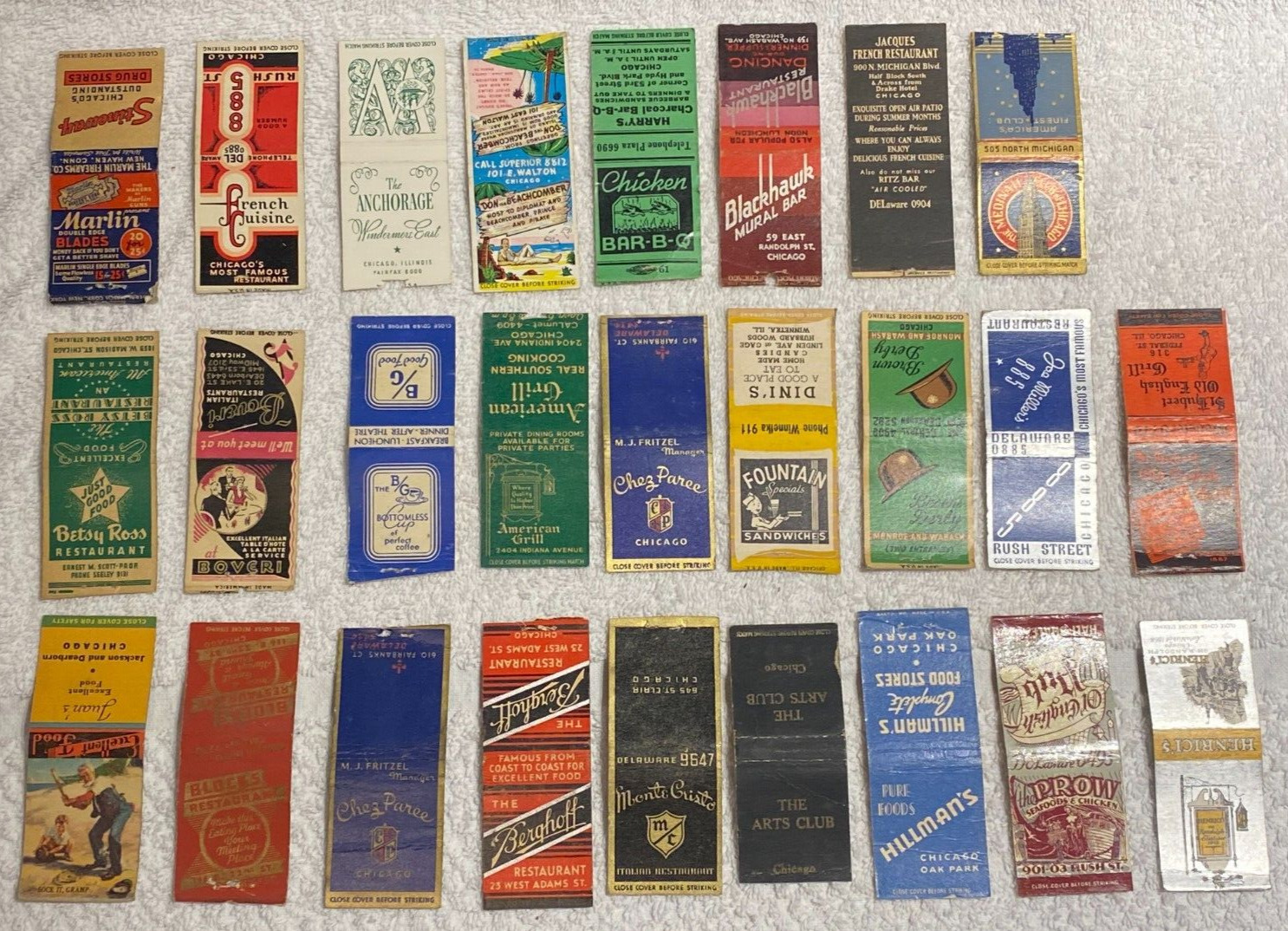 26 Vintage 1930's Matchbook Covers - ALL Chicago  Rare Lot Brown Derby +