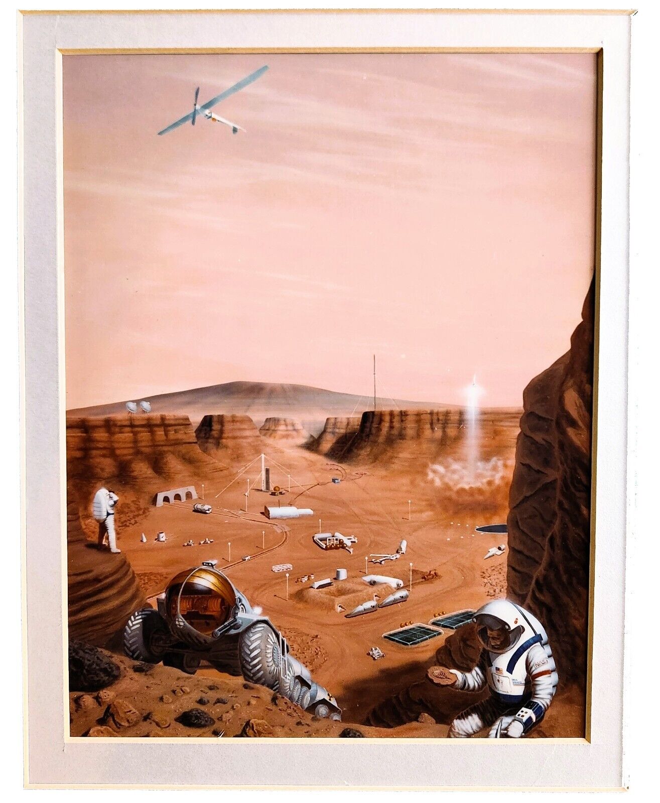 NASA HOTPRESS Vintage Space Art Original Print 12x10 'Mars Exploration Center'