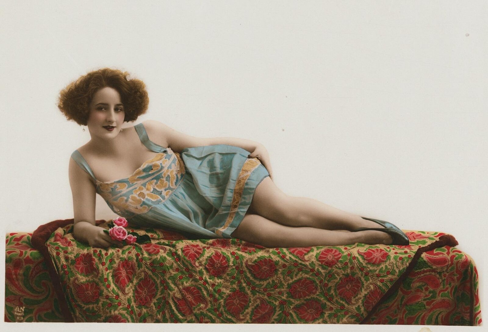 BEAUTIFUL c. 1920\'s Woman in Lingerie Hand-Colored Photograph