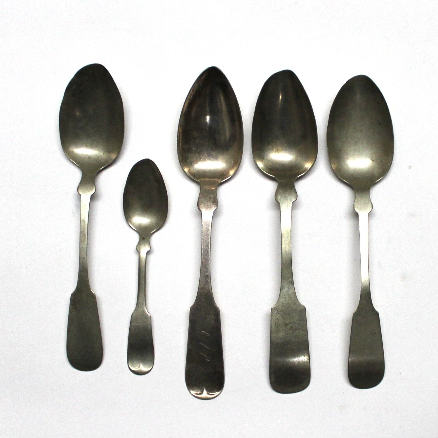 Set of Antique Colonial Silver Coin Fiddle Back Spoons Marked with Hall