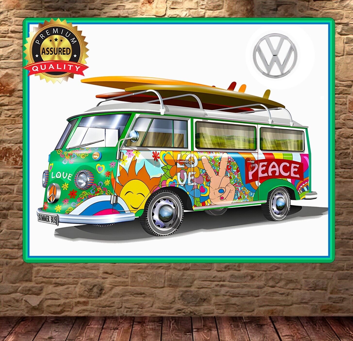 Volkswagen Bus - Early 70s - Love, Peace - Metal Sign 11 x 14