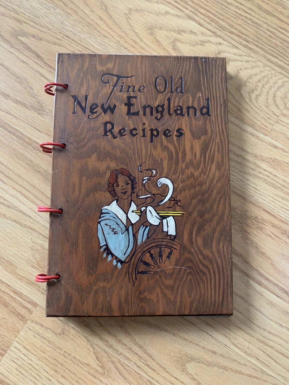 VINTAGE Fine Old New England Recipes WOOD COVER COOKBOOK CULINARY BAKING
