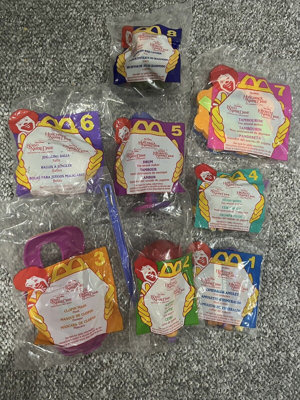 McDonalds  1996  Hunchback of Notre Dame set of 8 Happy Meal Toys