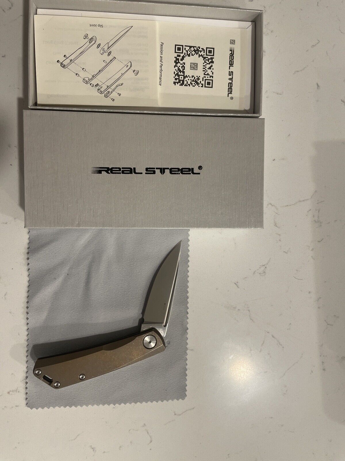 Real Steel Luna Slip Joint Titanium Knife. 2.76”.  Non-locking. New