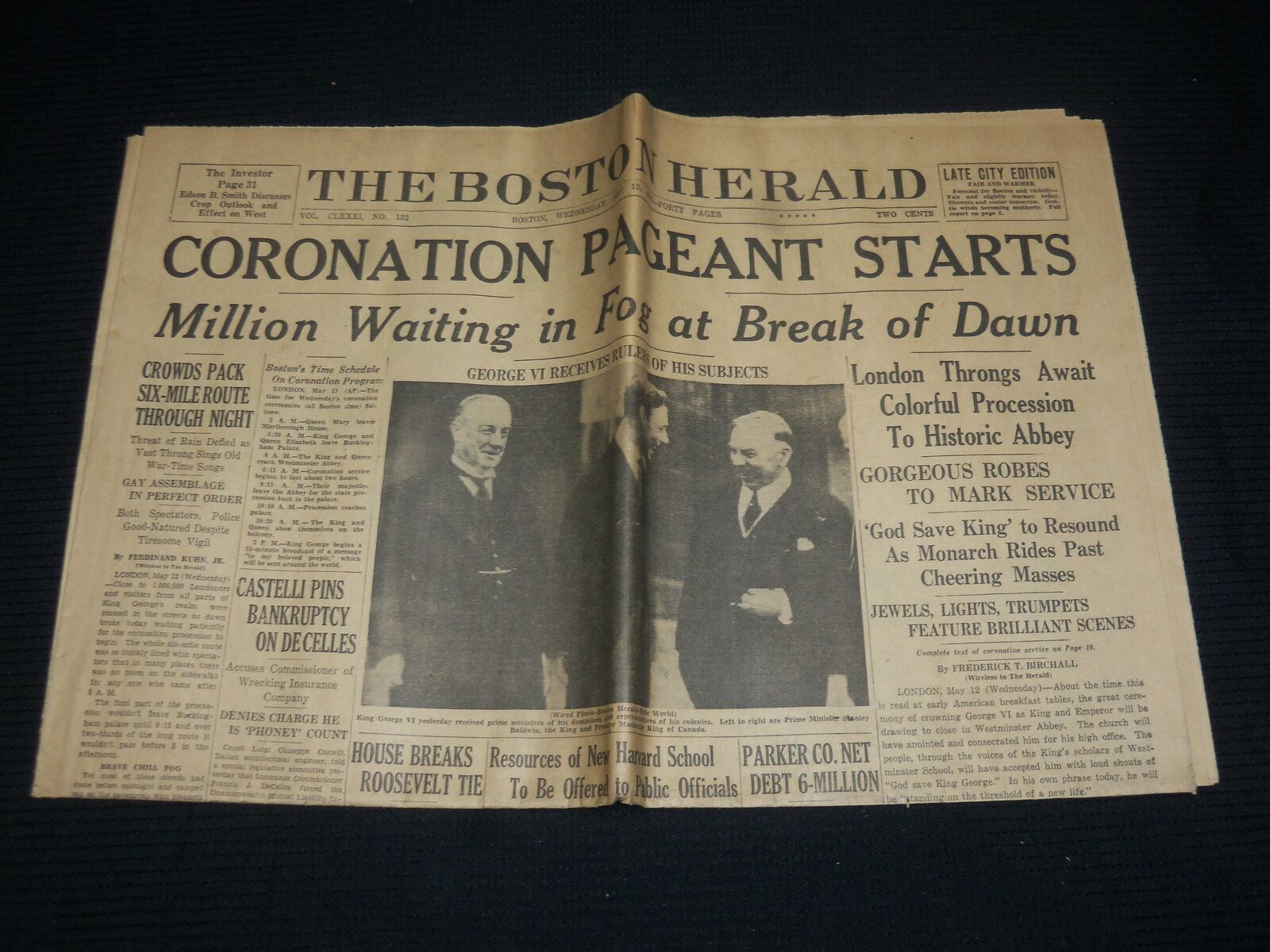 1937 MAY 12 BOSTON HERALD NEWSPAPER - CORONATION PAGEANT STARTS - NP 4251K