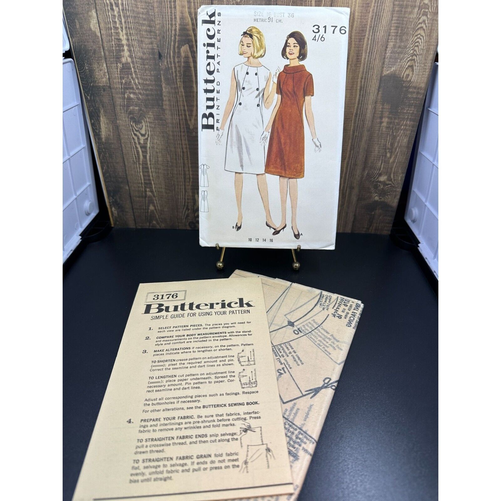 Vintage Butterick Printed Pattern 3176 Misses' Diagonal Seamed Dress Size 16