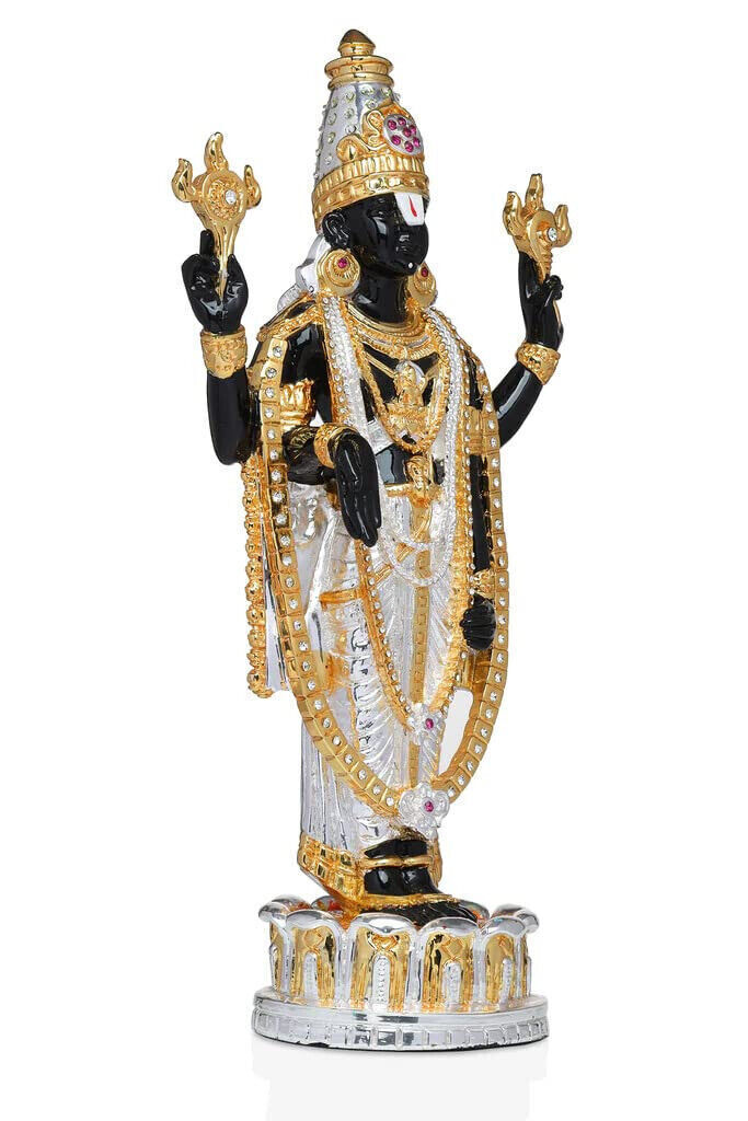 Indian Traditional Gold & Silver Coated Tirupati Balaji Murti For Mandir 21.5 cm