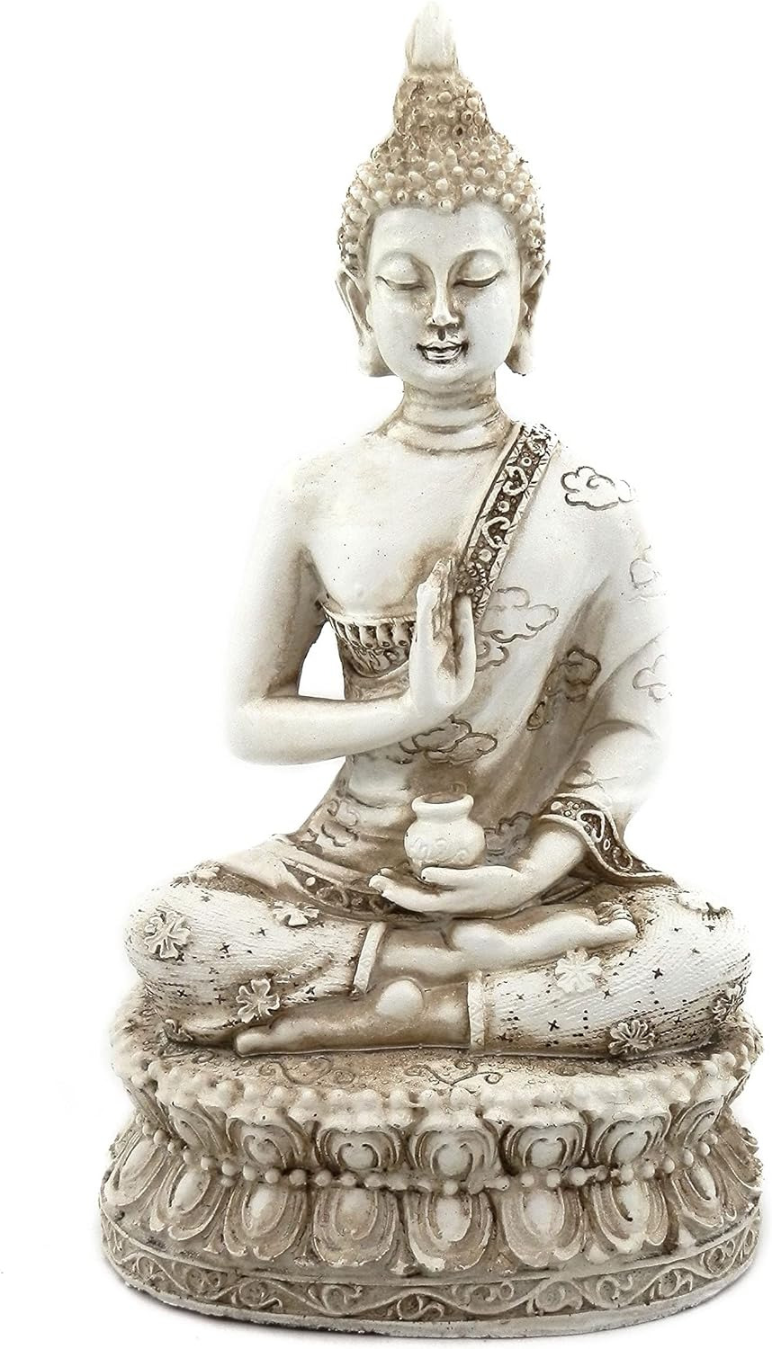 Thai Sitting Buddha Statue for Home Decor Ivory 6.7 