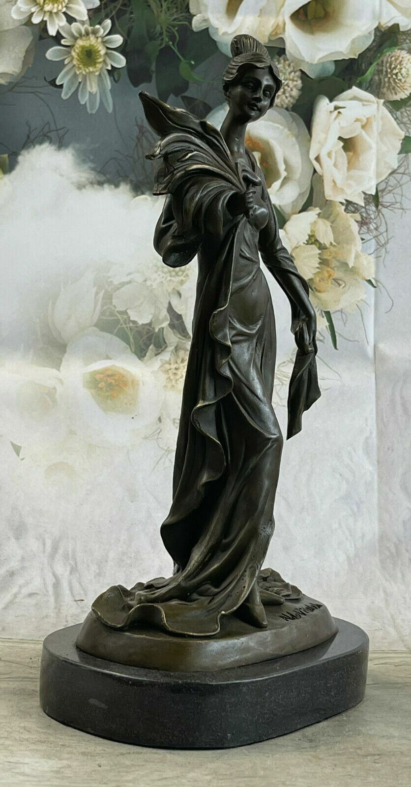 Art Nouveau Victorian Woman French Art Statue Figurine Bronze hot Cast Vitale NR