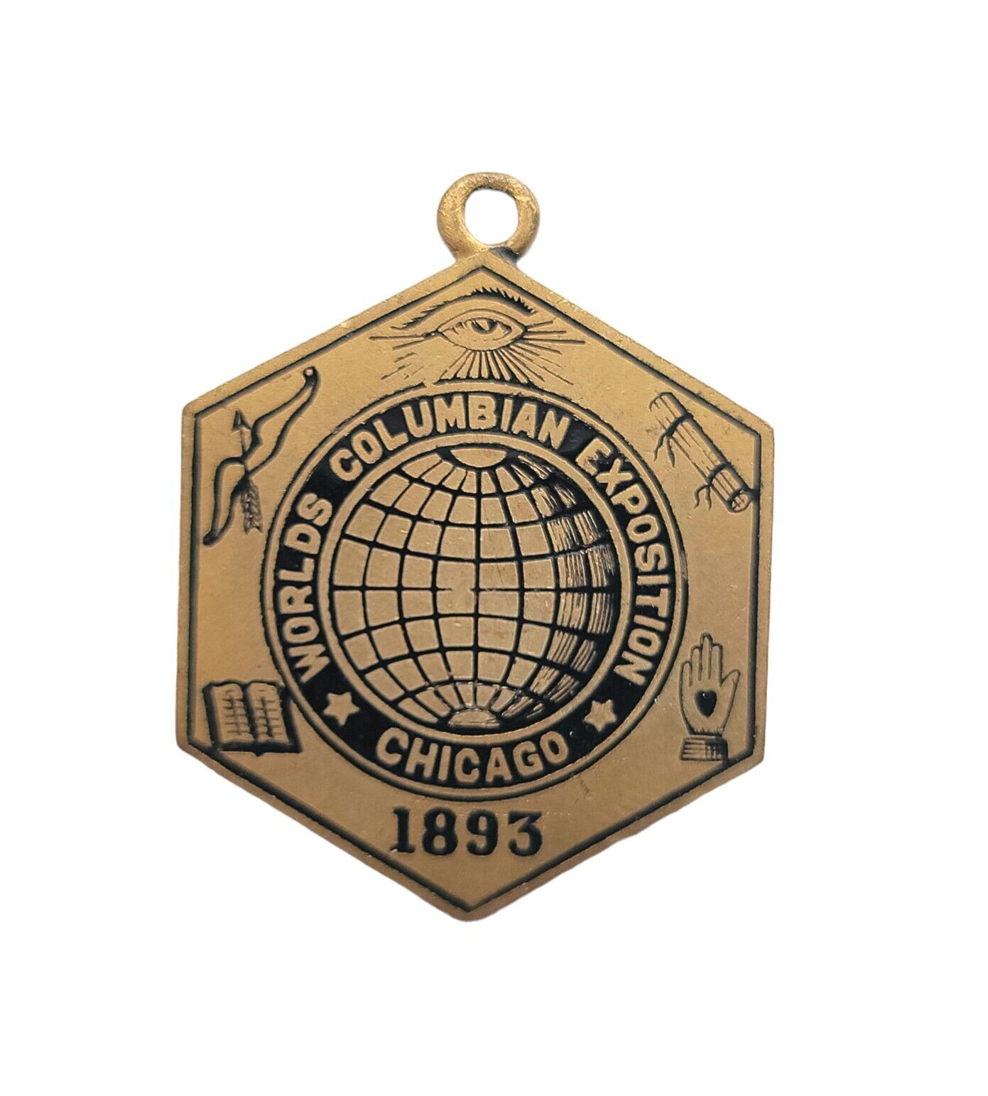 1893 Worlds Columbian Exposition Medal Odd Fellows Fraternal Badge Hexagon Shape