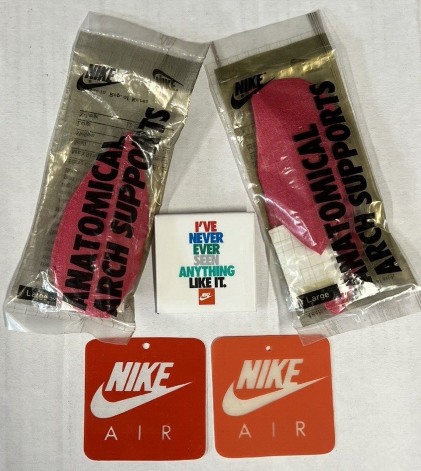 Vintage Nike 2x2 Promo Pinback Button + 2 Tags + 2 Large Arch Supports 