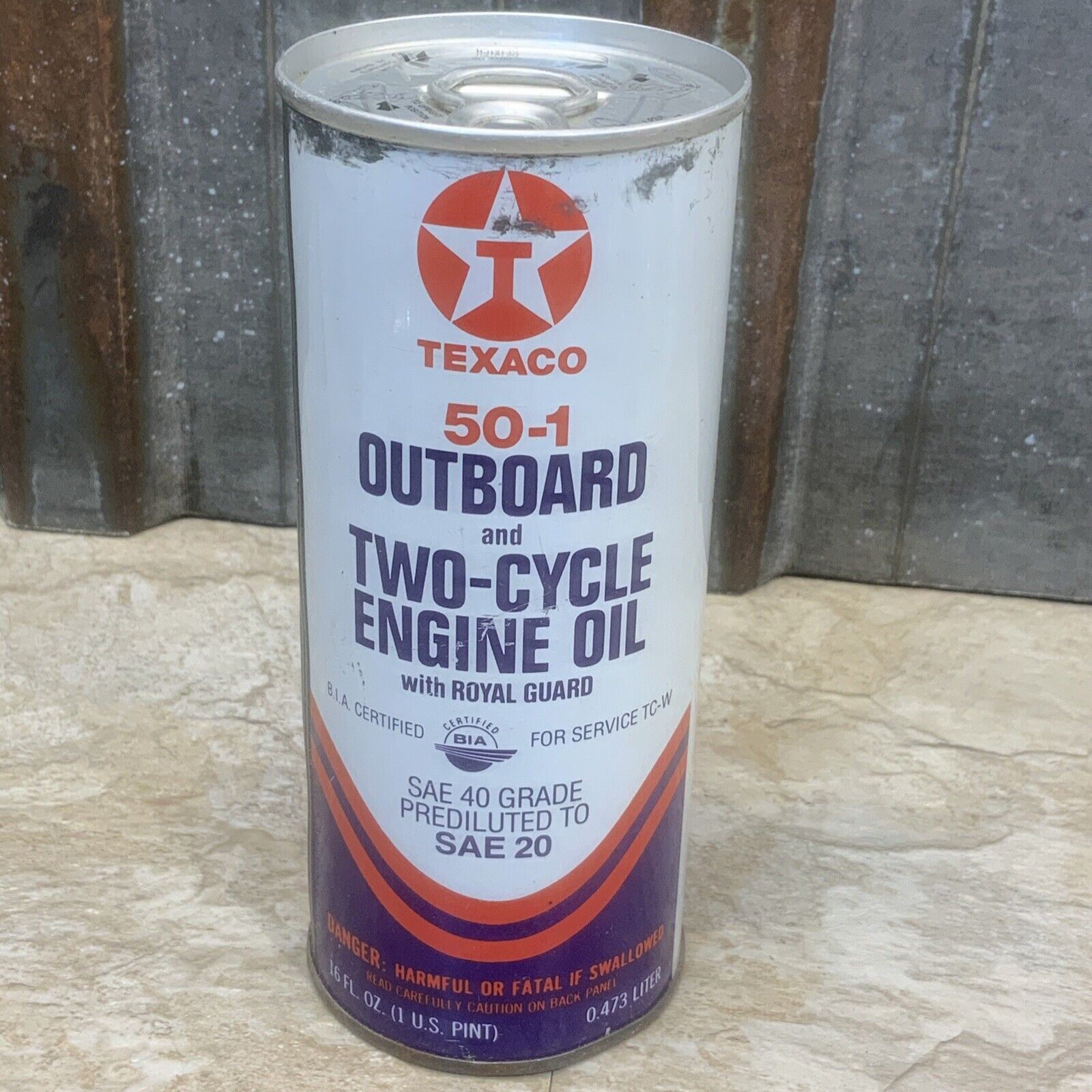 1 Vintage Texaco 50-1 Outboard Motor Oil Cans Full NOS Chainsaw Snowmobile Can
