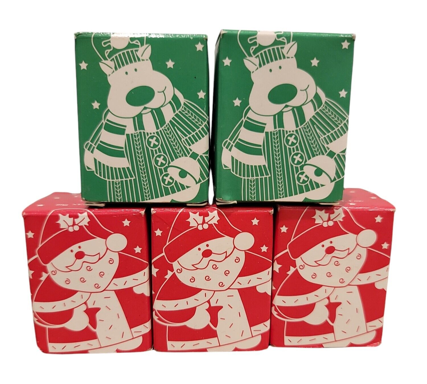 (5) Vintage 1997 Avon Holiday Ornament Soap Reindeer Santa Christmas Scents 1 oz
