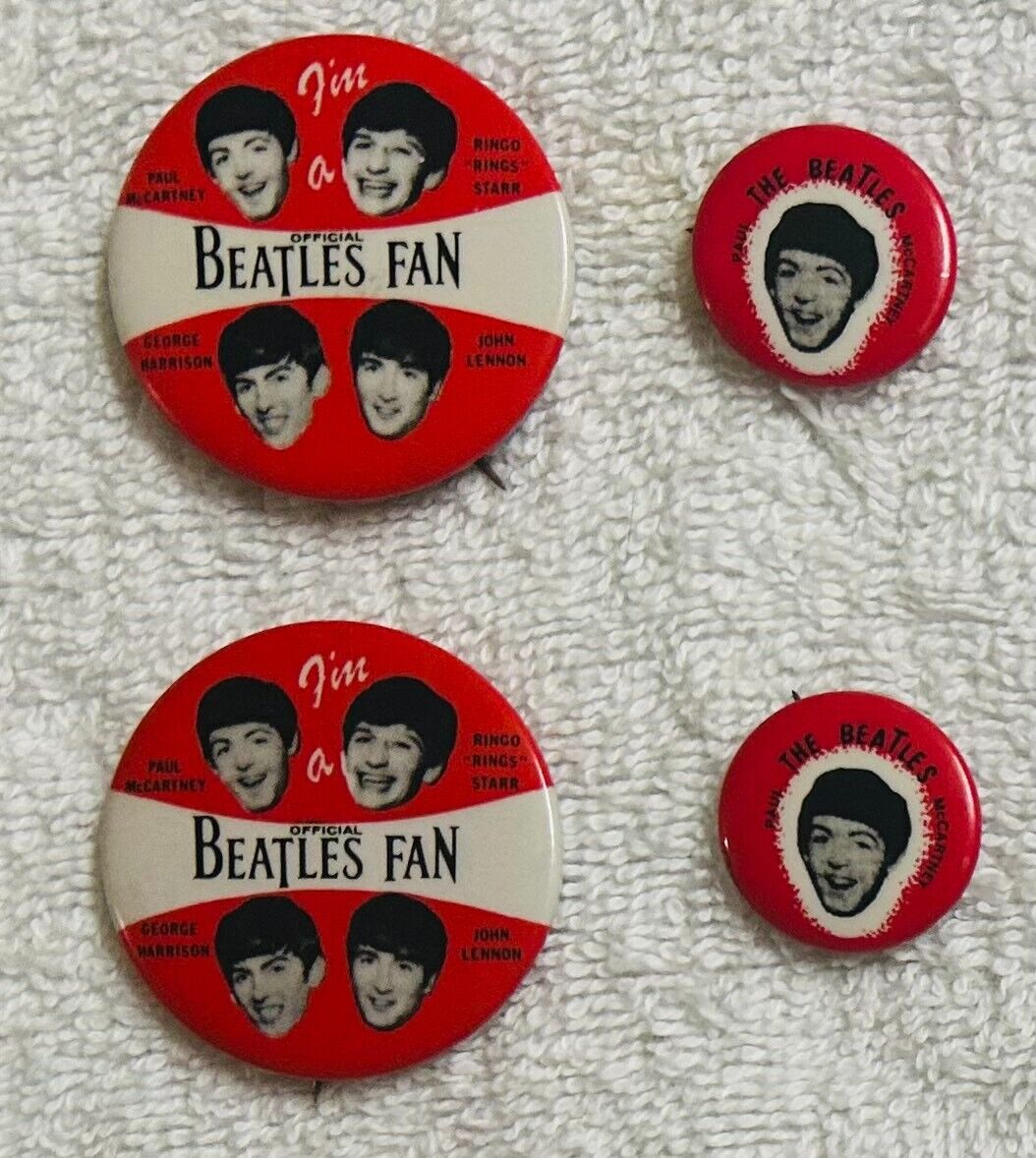 THE BEATLES Lot of 4 Pin-Back Buttons 1964 I\'M A BEATLES FAN & PAUL McARTNEY
