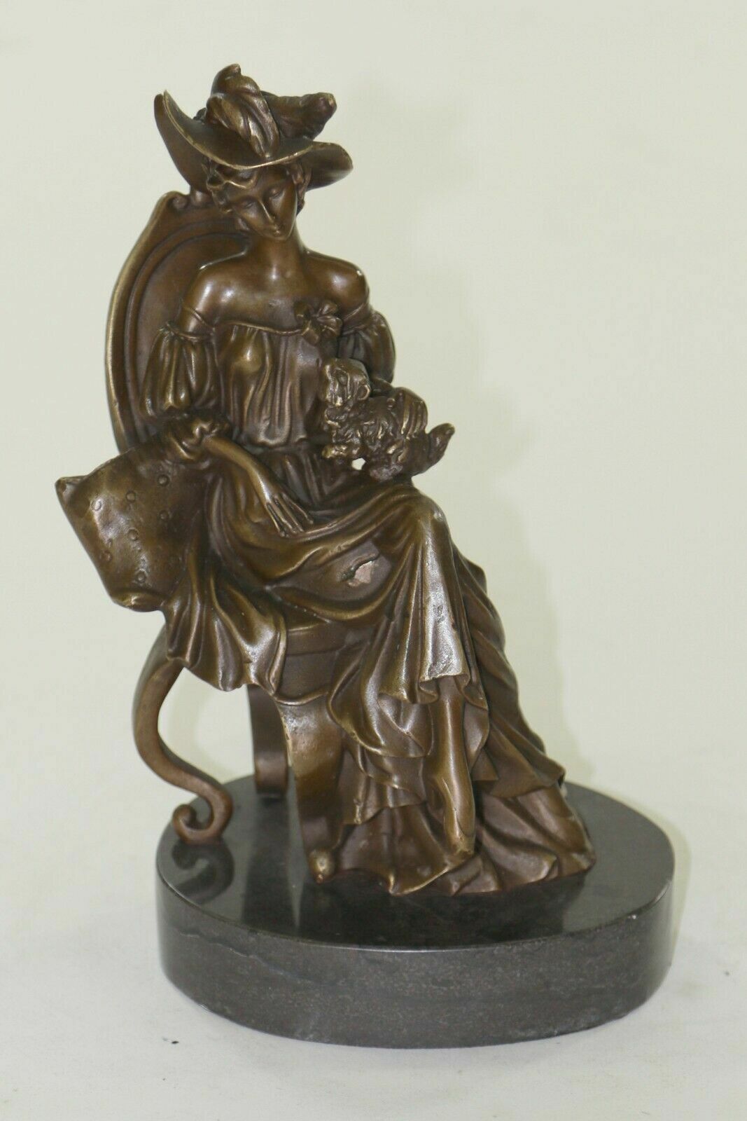 Signed Original Fisher Victorian Girl Holding Dog Bronze Sculpture Statue Art NR
