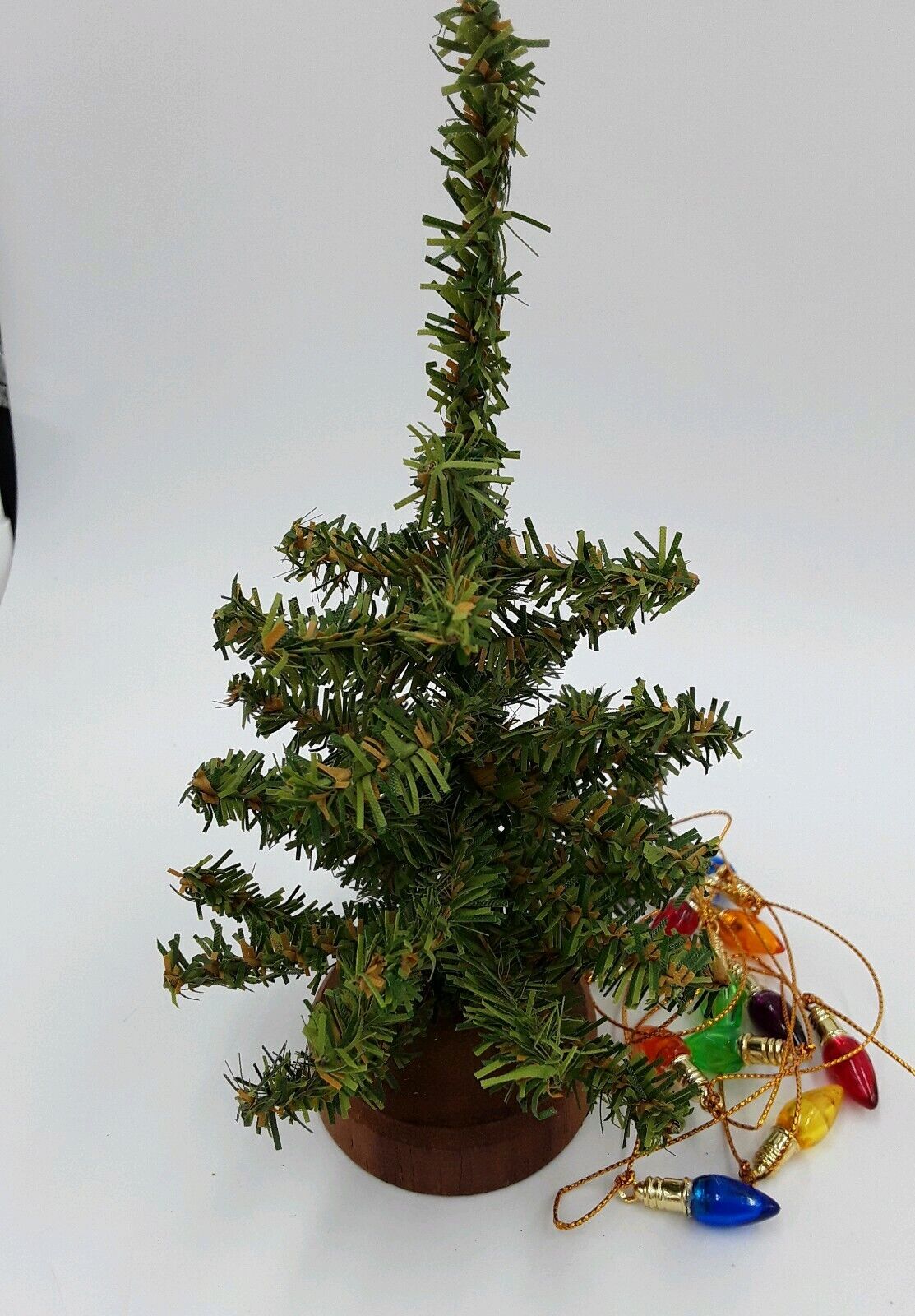 Vintage Miniature Christmas Tree and Mini string faux lights 7in