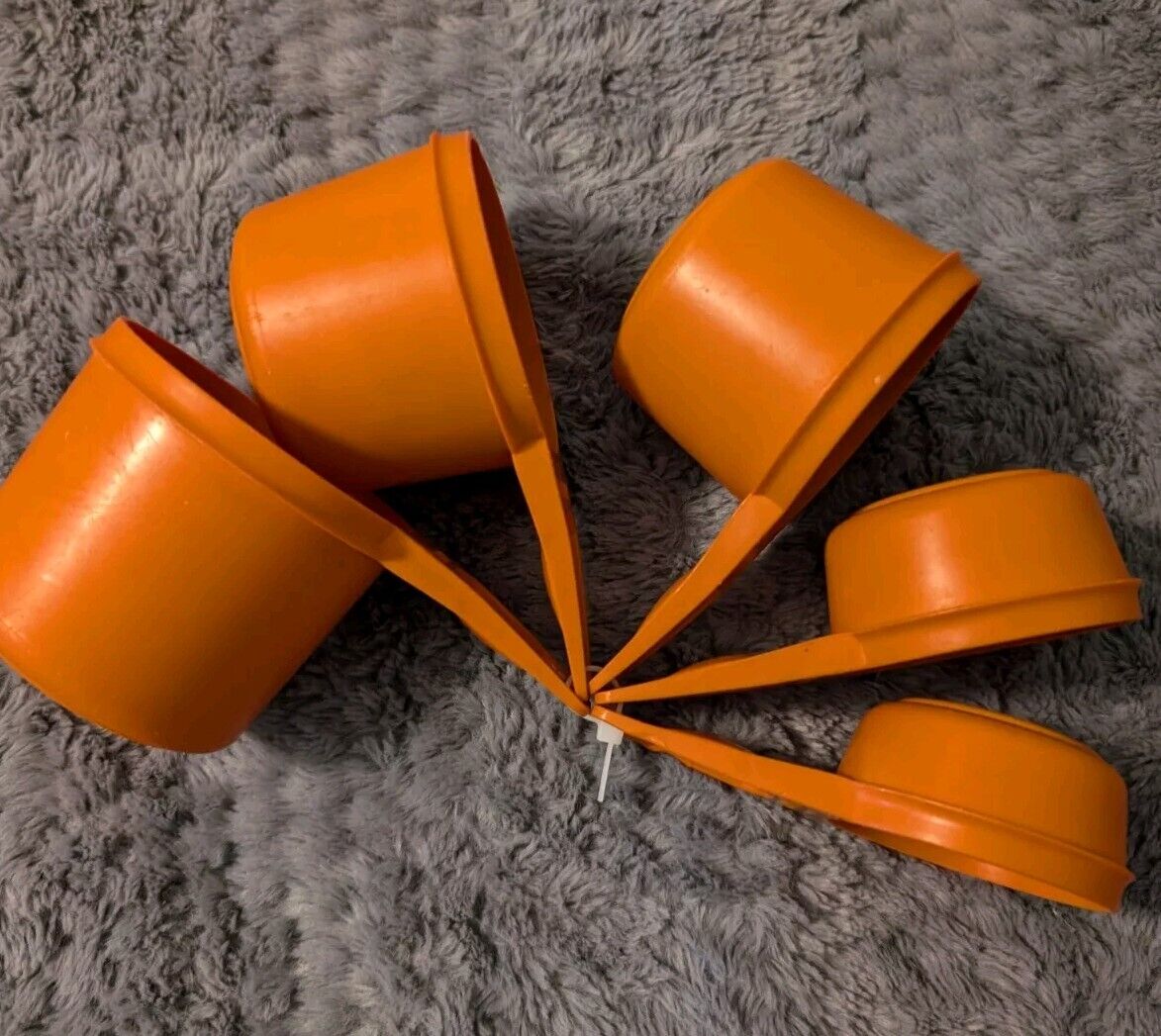 Vintage 1970s Harvest Orange Tupperware Measuring Cups 5 Piece Nesting Set 70s
