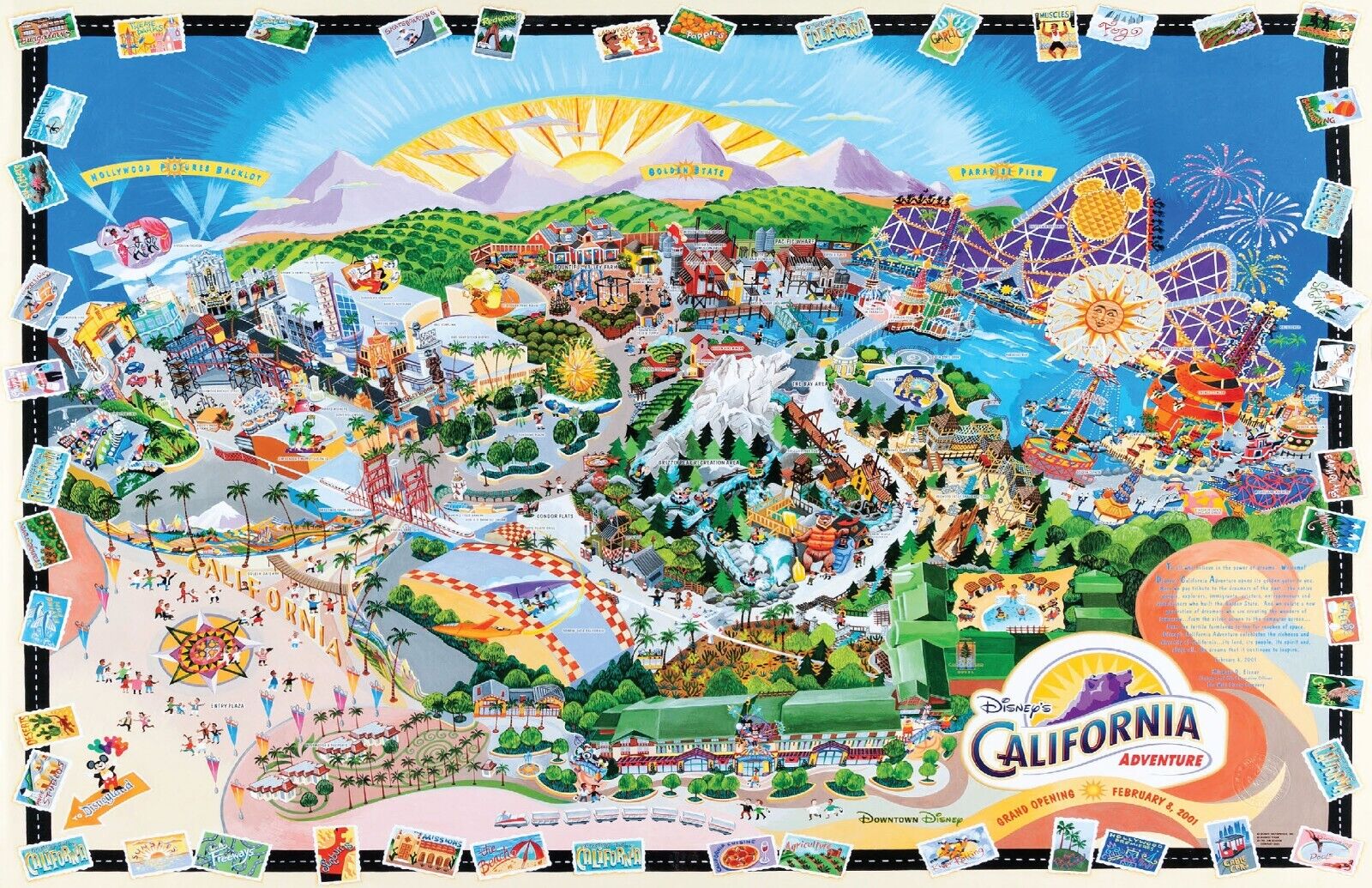 Disneyland California Adventure Grand Opening Map Poster Print 2001 Disney