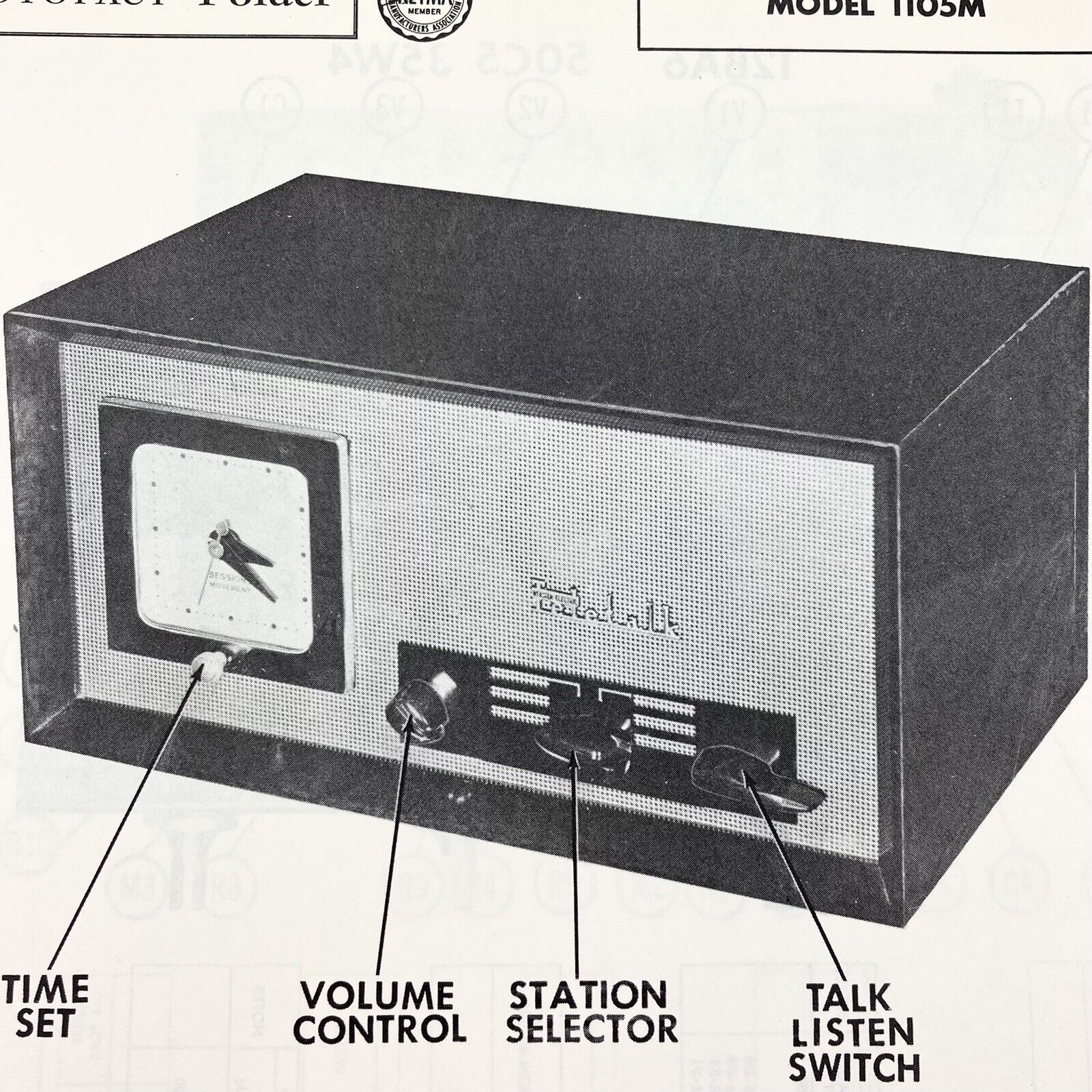 Original 1954 Webster Clock Radio Model 1105M Wire Schematic Repair Manual