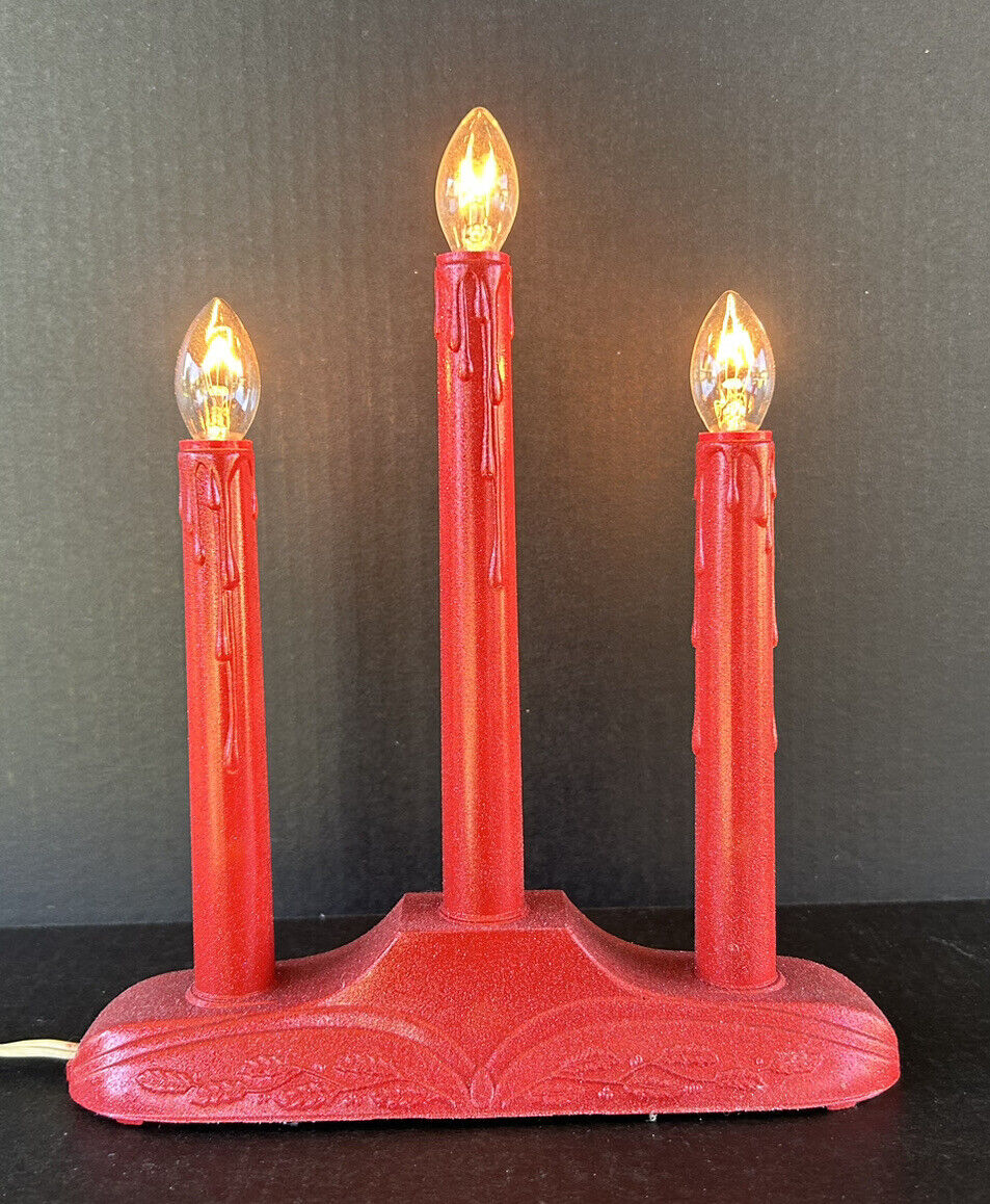 Vintage Christmas Candolier 3 Light Red Candelabra Plastic Plug In Candle C7