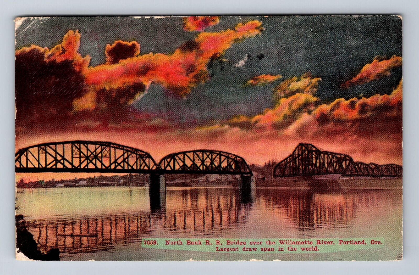Portland OR-Oregon, North Bank Railroad Bridge, Antique, Vintage c1911 Postcard