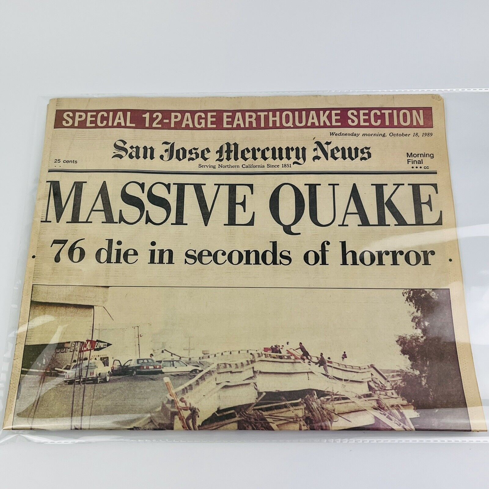 San Jose Mercury News October 18 1989 MASSIVE EARTHQUAKE SF Bay Newspaper VG
