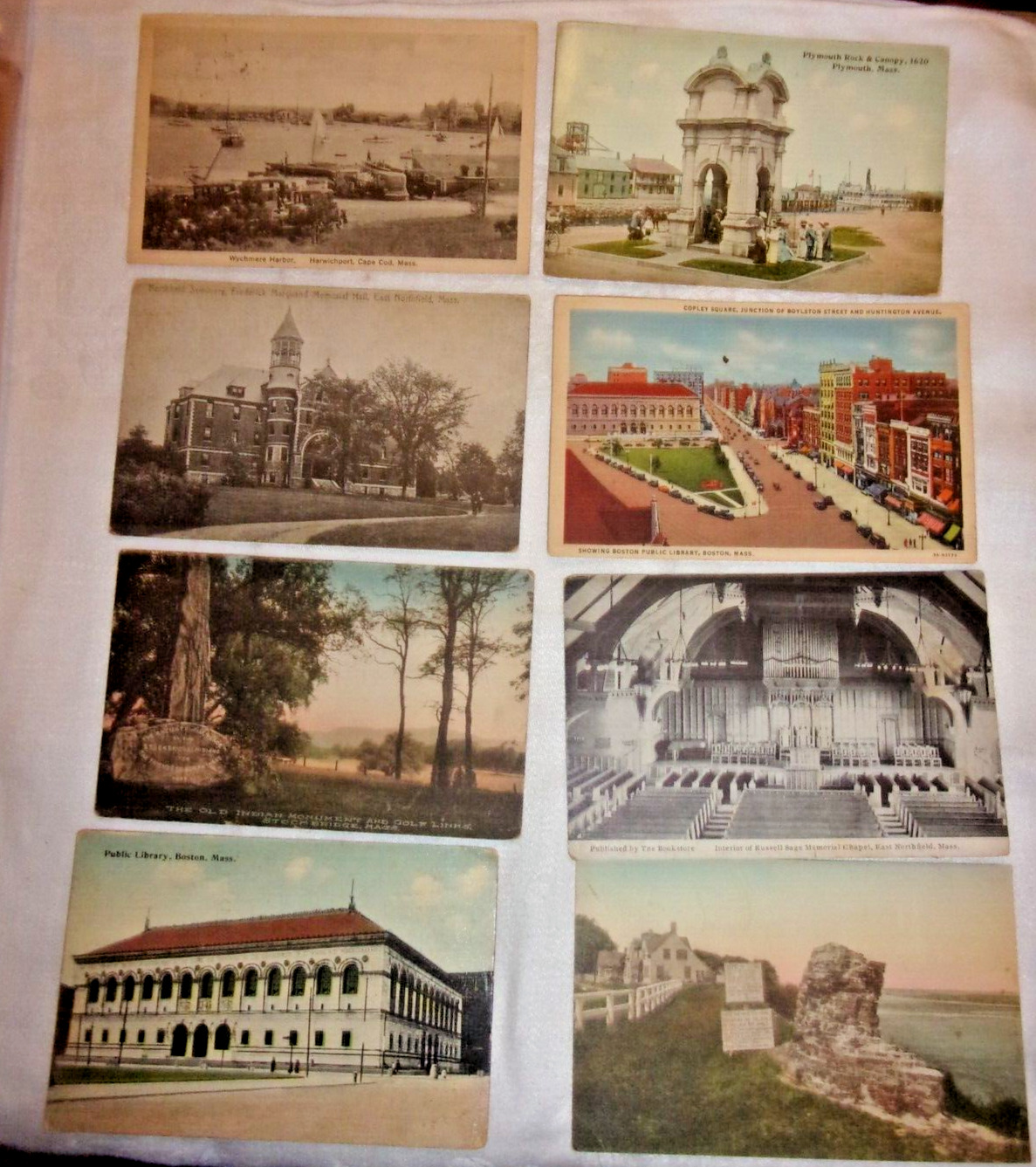 LOT 8 OLD MASSACHUSETTS POST CARDS 1912/1935 WYCHMERE HARBOR/COPLEY SQUARE/ETC
