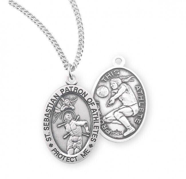 St.Sebastian Sterling Silver Volleyball Medal Necklace