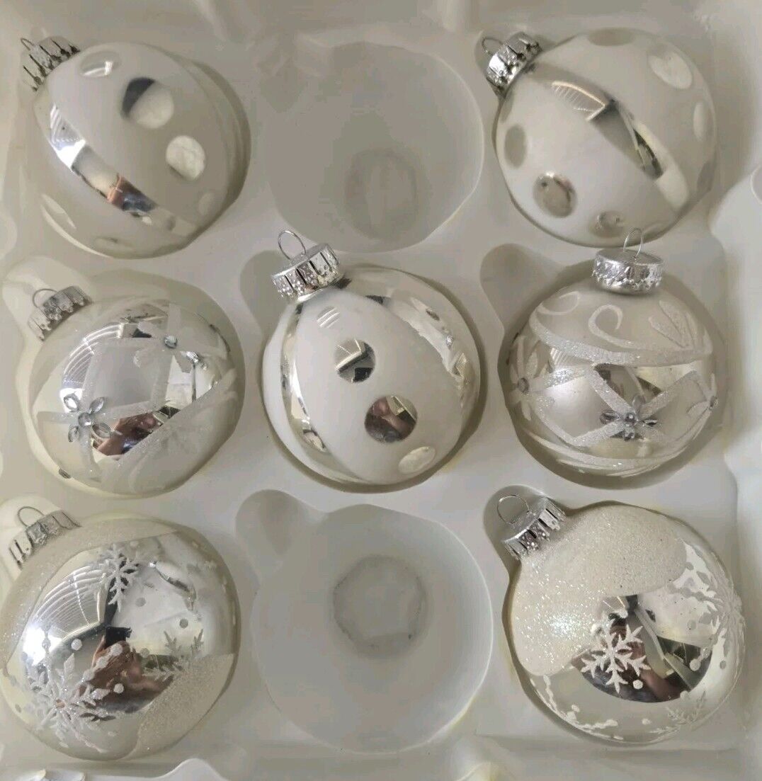 Vintage C&D Glass Ornaments White & Silver - Lot Of 7