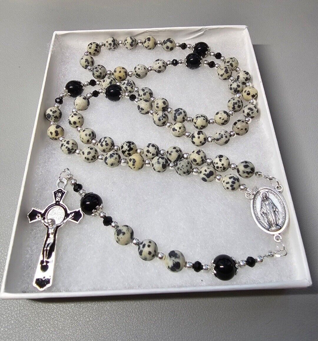 Large One Of A Kind Hand Crafted Rosary Made With Natural Dalmatian Jasper...
