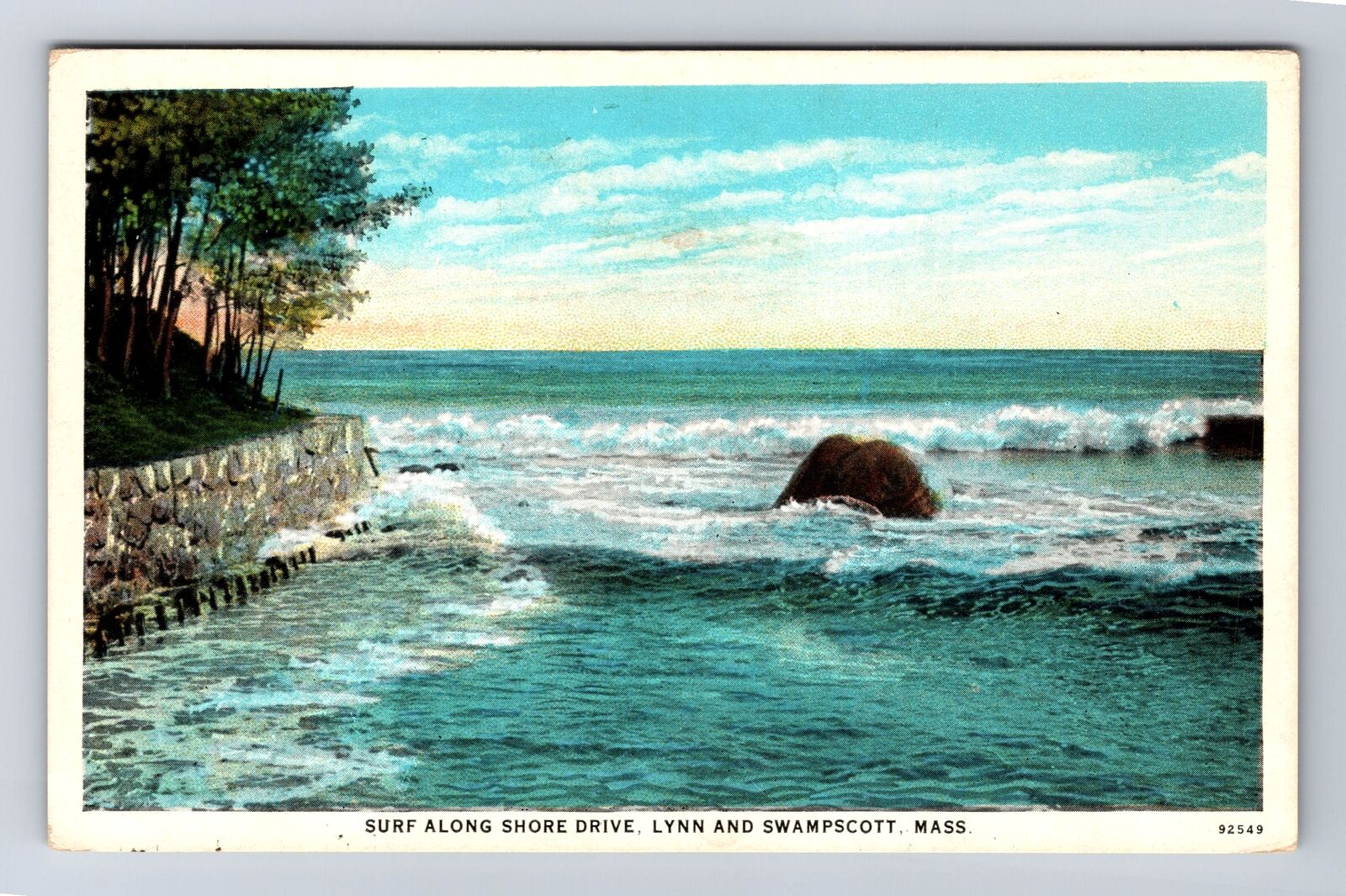 Swampscott MA-Massachusetts, Surf Along Shore Drive, Antique, Vintage Postcard
