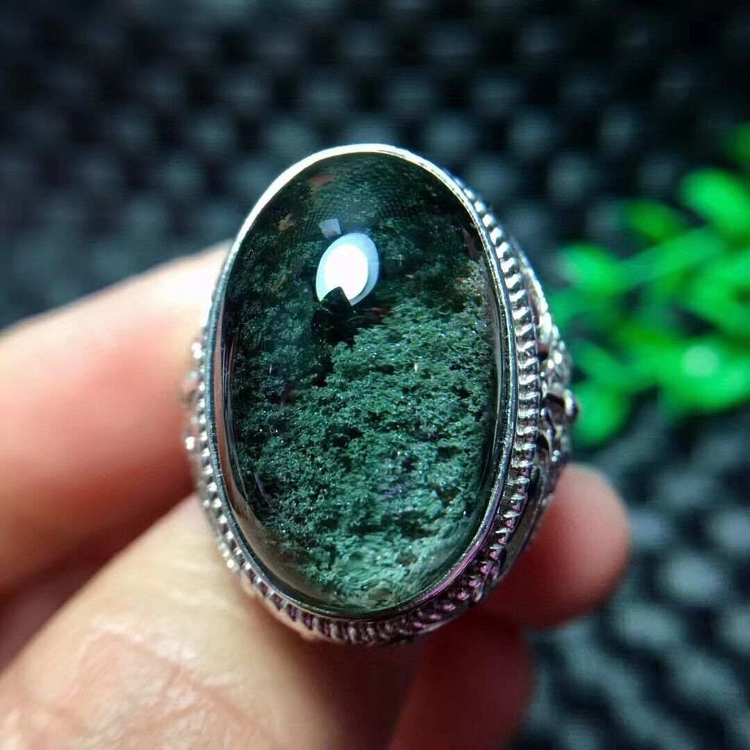 Natural Genuine green  Phantom Quartz Gemstone  Rings Adjustable  Jewelry Ring